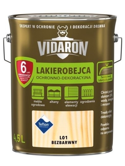 Lakierobejca do drewna płotów elewacji okien Vidaron Bezbarwna 5L