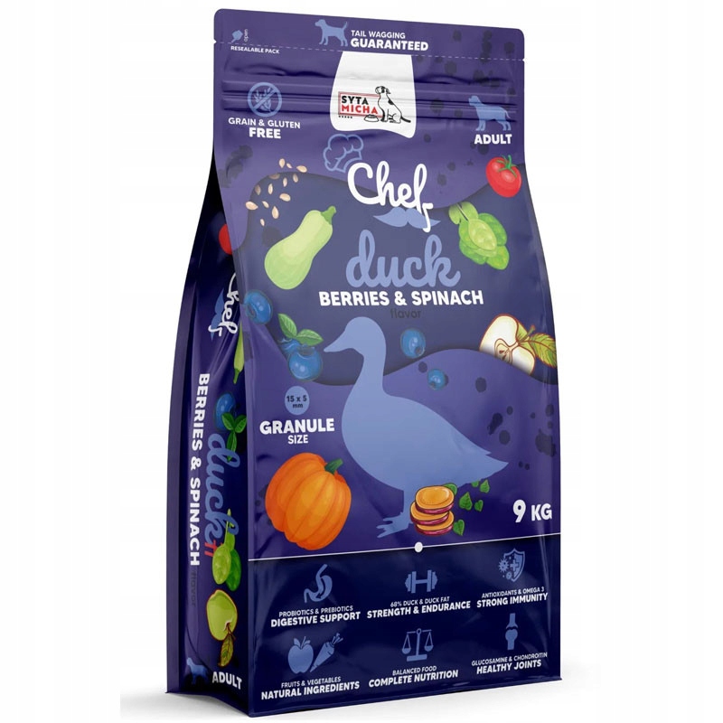 Syta Micha Chef Duck Kaczka Jagody I Szpinak 9KG Sucha Karma Dla Psa