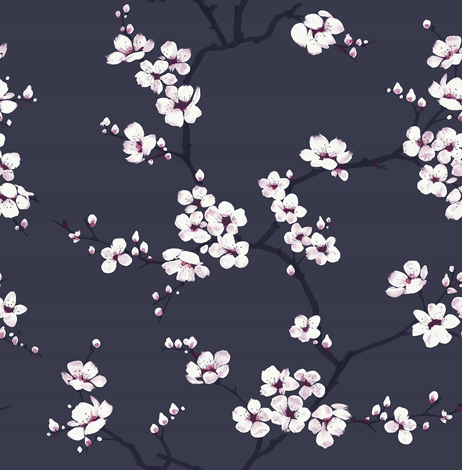 TAPETA GRANATOWA FRESCO FRESCA GAŁĘZIE KWIATY