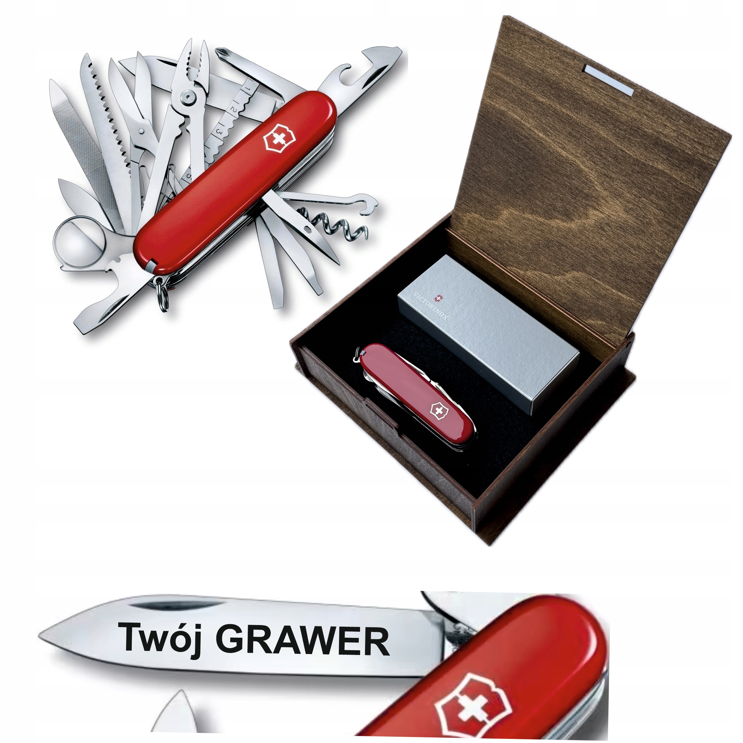GORAS SCYZORYK VICTORINOX 1.6795 SWISS CHAMP W DREWNIE Z GRAWEREM