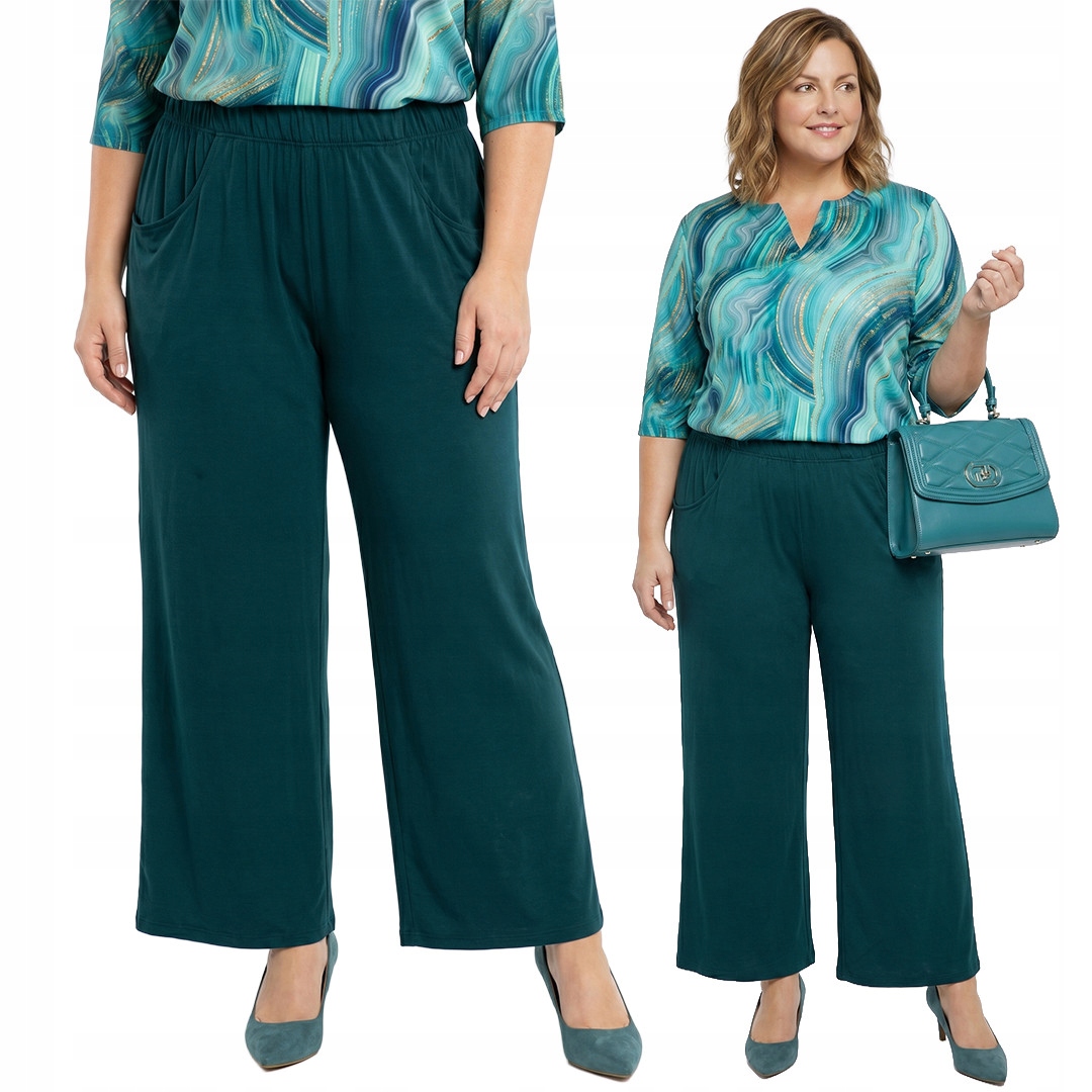 Zelené široké kalhoty s kapsami plus size velikost 48/50