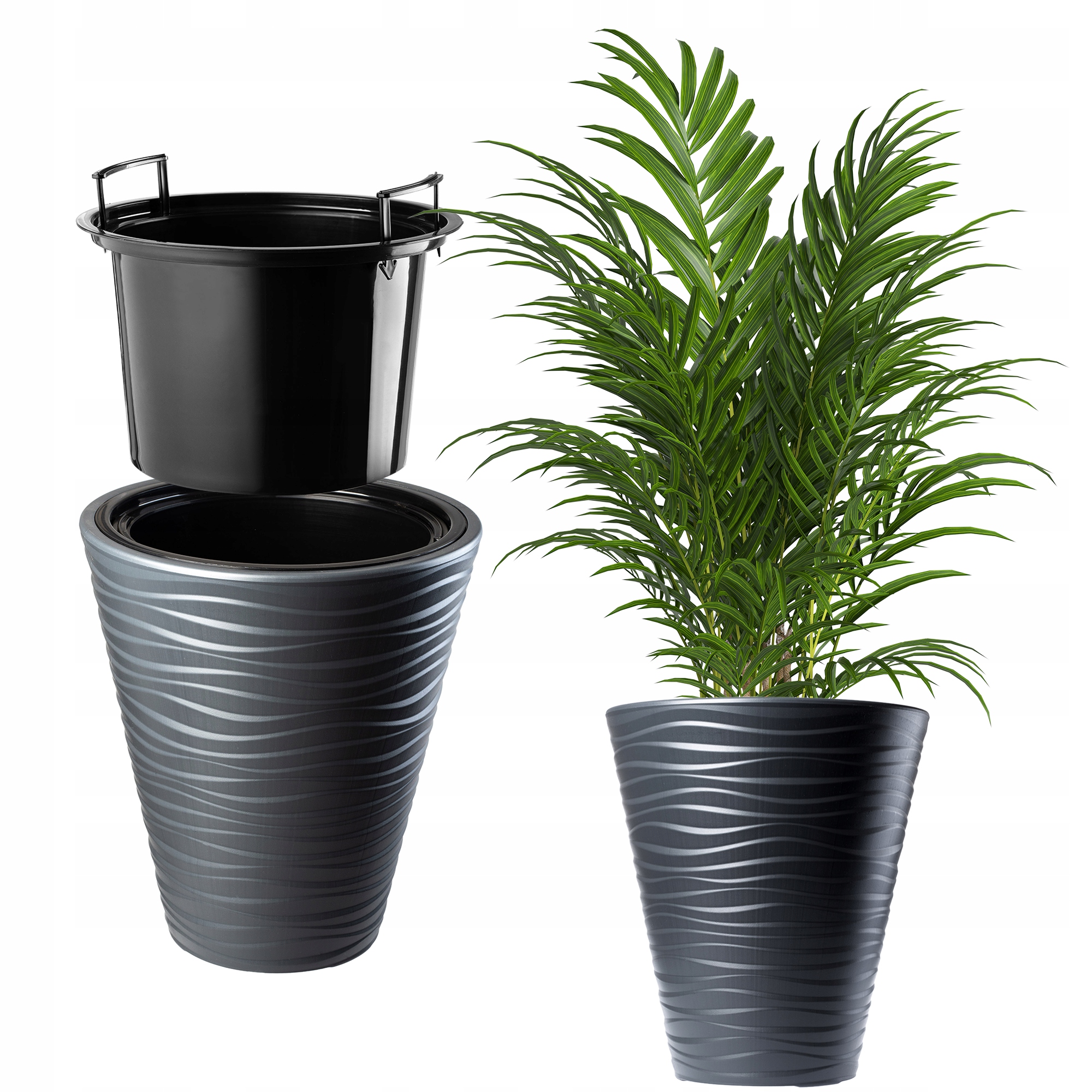 Květináč Obal Na Květináč 30 cm Na Květiny S Vložkou Květináč Antracit Plast