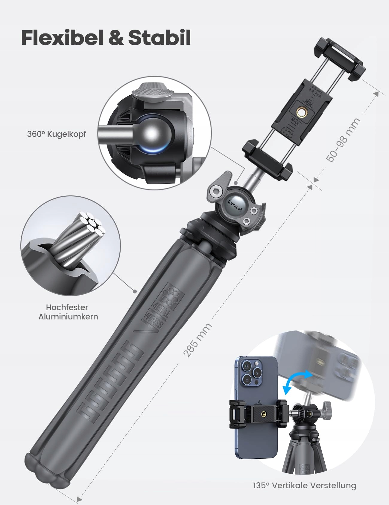 LAMICALL Mini Statyw Elastyczny Uchwyt Do Telefonu i Kamery 360° — miniatura 5