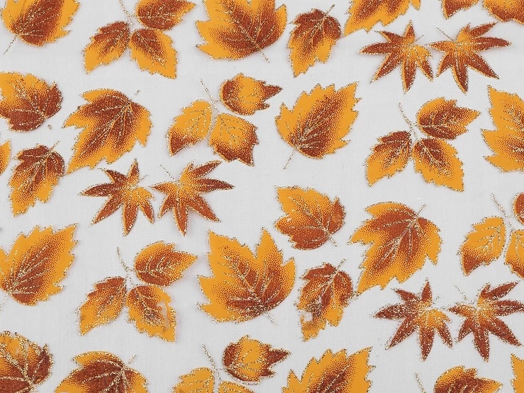 Organza Listy Se Třpytkami Oranžově Žluté 3m