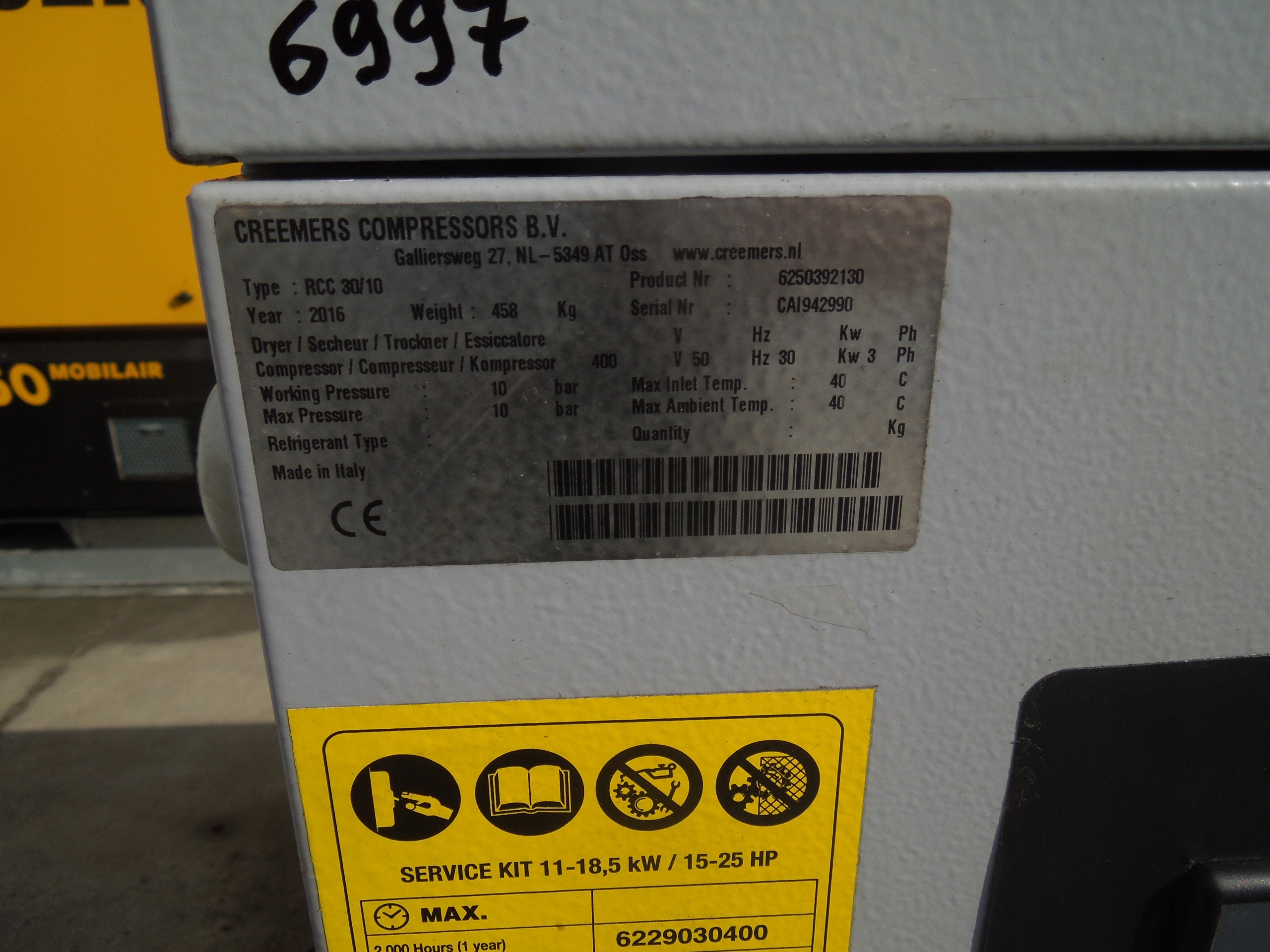 KOMPRESOR ŚRUBOWY CREEMERS RCC30/10 30kw 2016r Marka Creemers