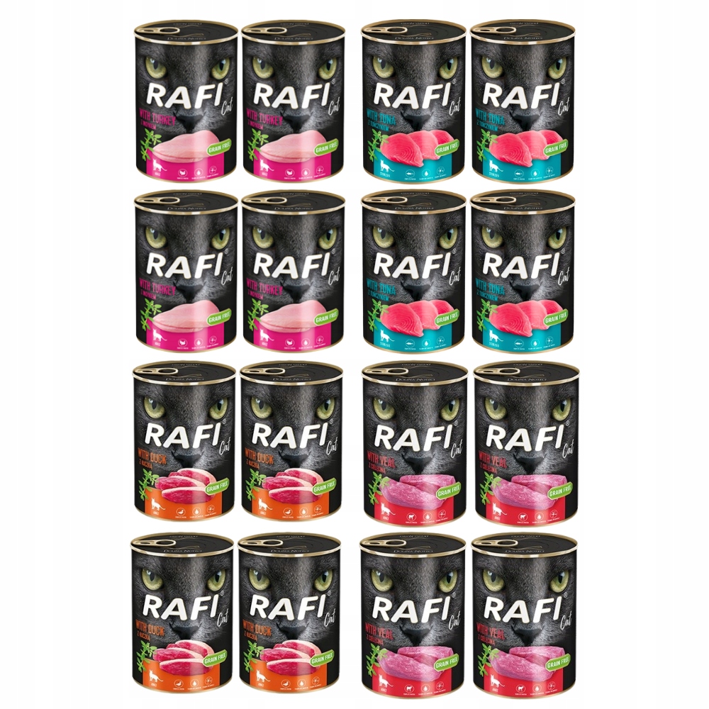 Mokré krmivo pro kočky Rafi MIX 4 příchutí 16x400 g