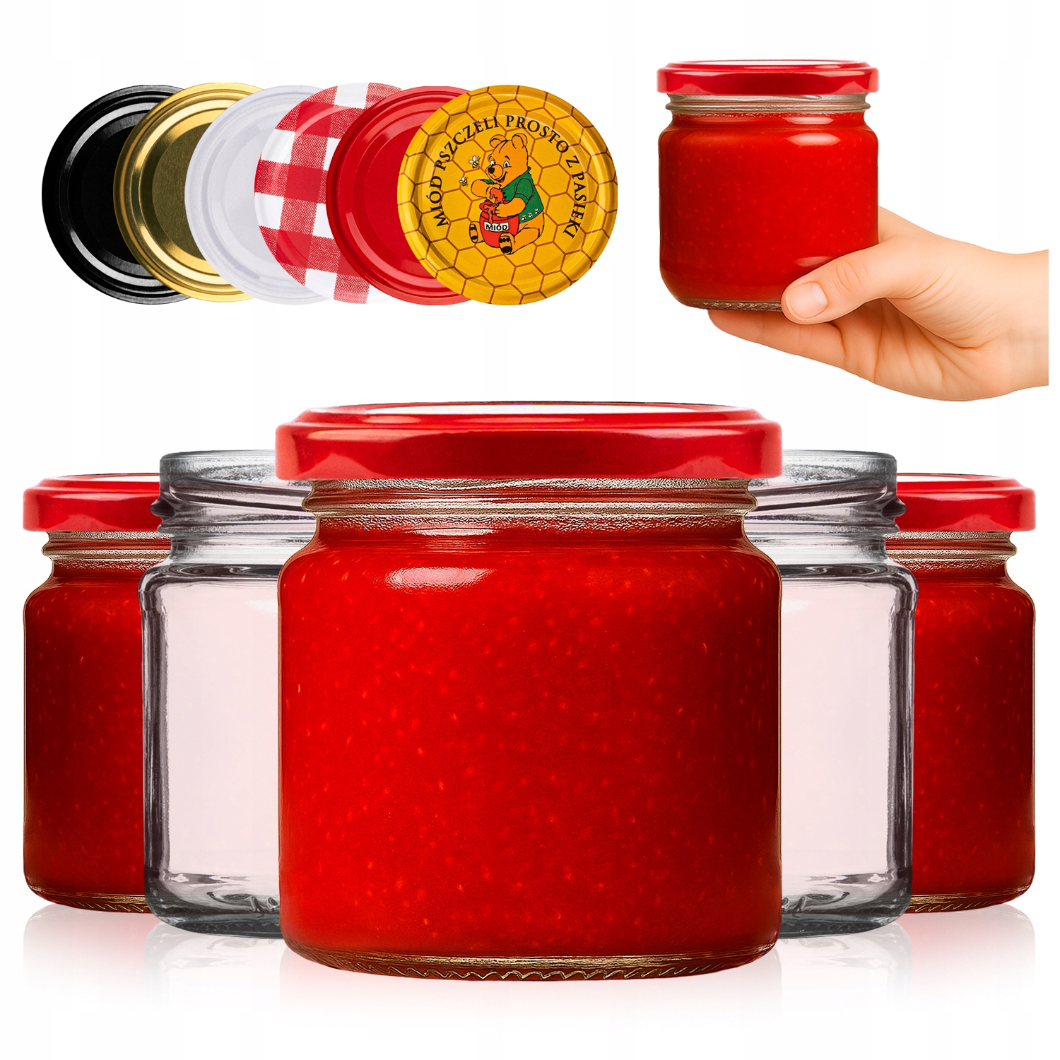 50 x sklenice na med, džemy, džemy, maso 212 ml s víčky +dárek