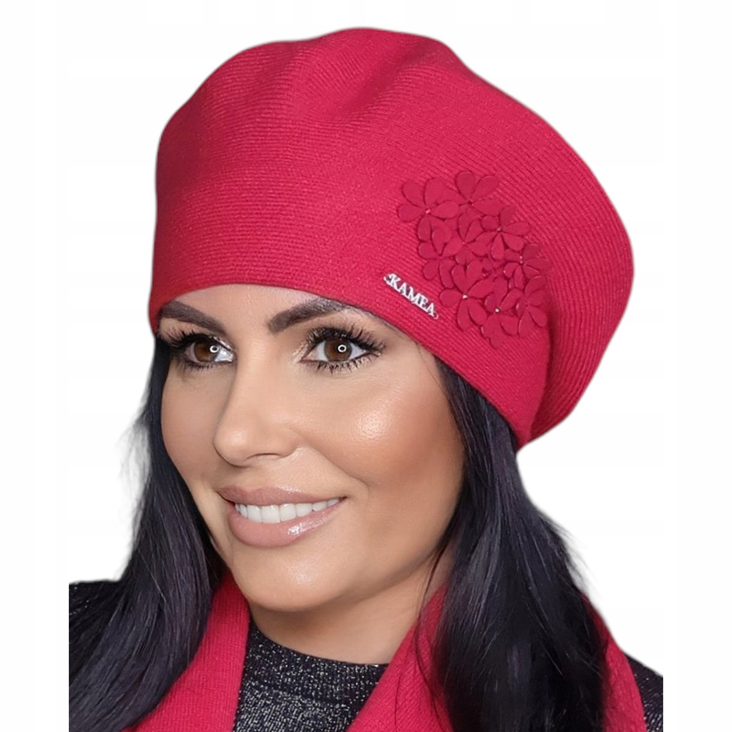 Kamea Feba červená dámská velikost univerzální teplá na zimu Beret