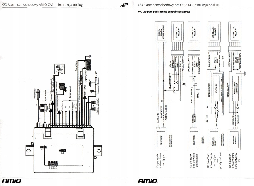 ALARM SAMOCHODOWY AMIO CA14 PILOT SYRENA KABLE Stan opakowania oryginalne