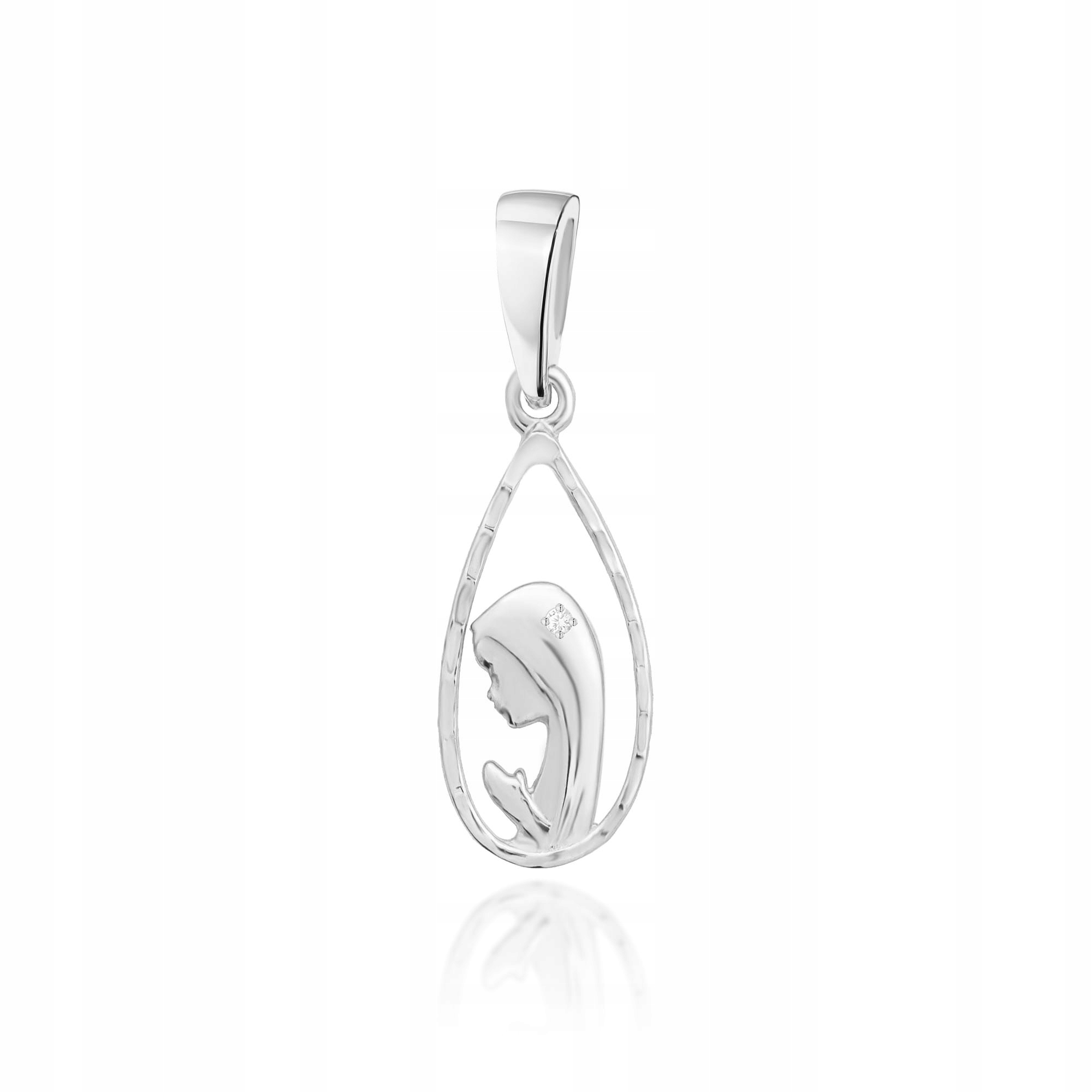 Medailon z bílého zlata 585 Matka Boží v kapce s briliantem 0.8 g diamant