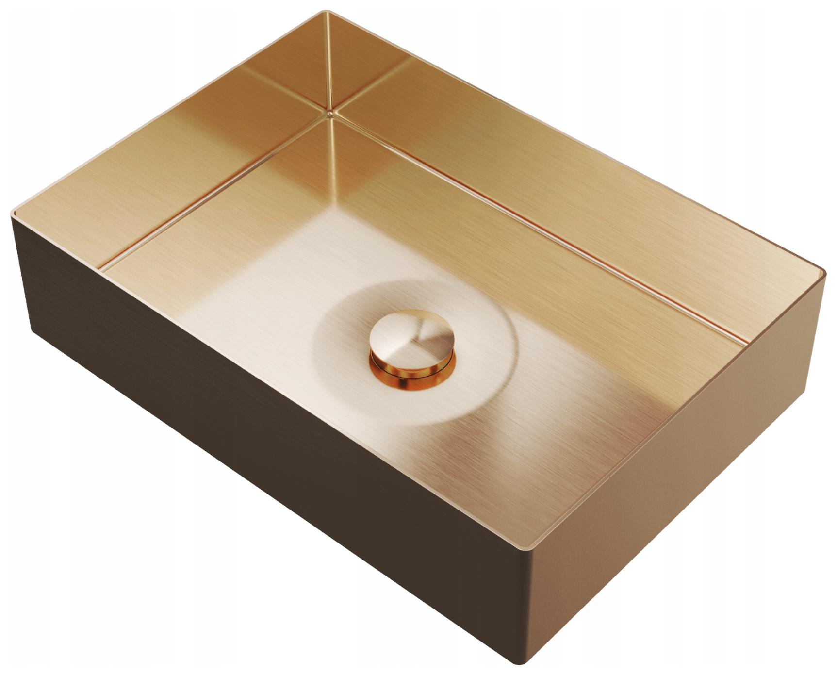 Ocelové Umyvadlo Obdélníkové Na Desku Golden Rose Zlaté Do Koupelny Včetně Odpadu Laja