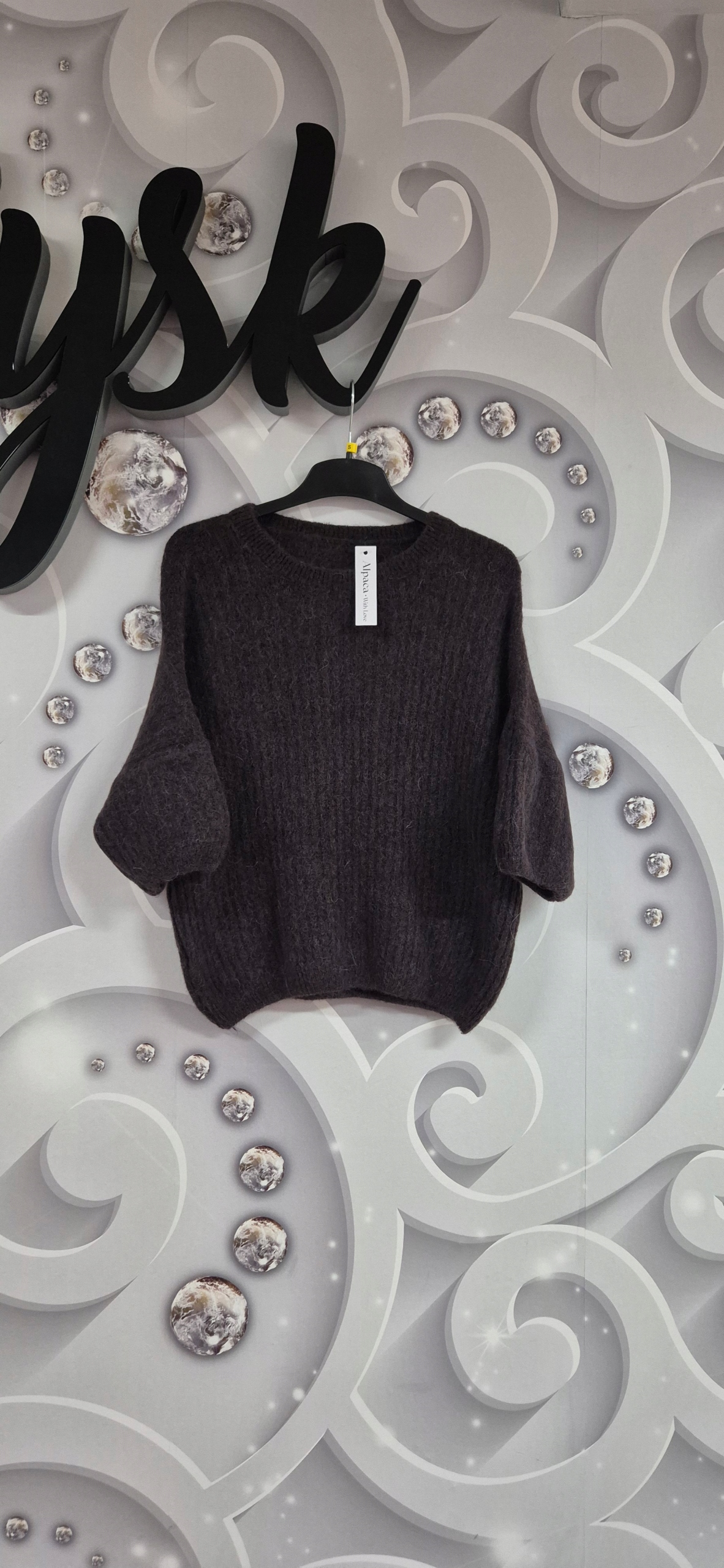 Elegantní Volný Dámský Italský Svetr Premium Baby Alpaca Uni Čokoládový
