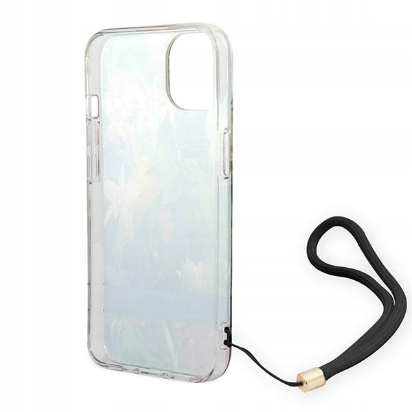 Guess Flower Cord – Pouzdro s poutkem pro iPhone 14 (modré)