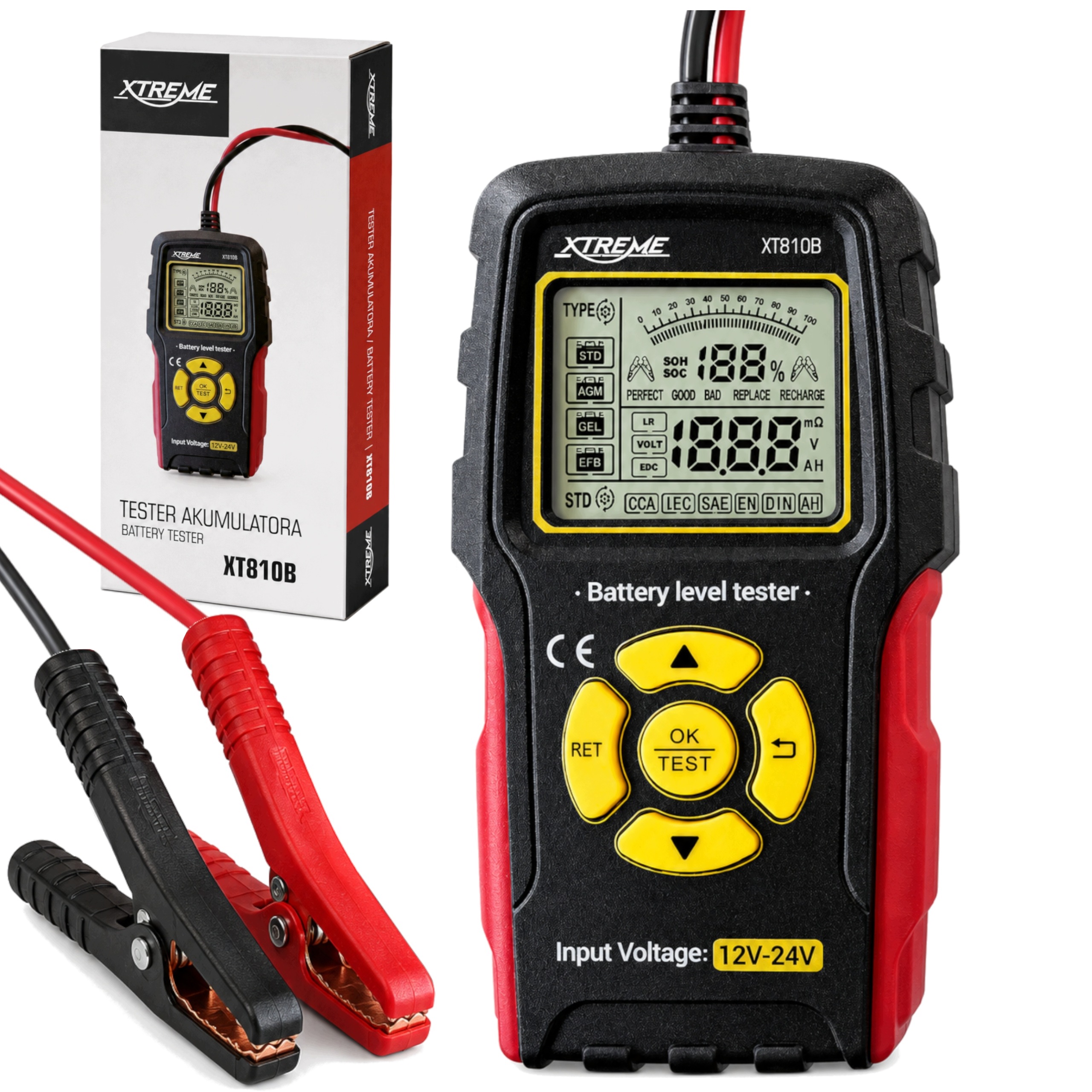 Tester Do Akumulatorów Samochodowych 12V 24V Miernik Bateri 3Ah – 200Ah