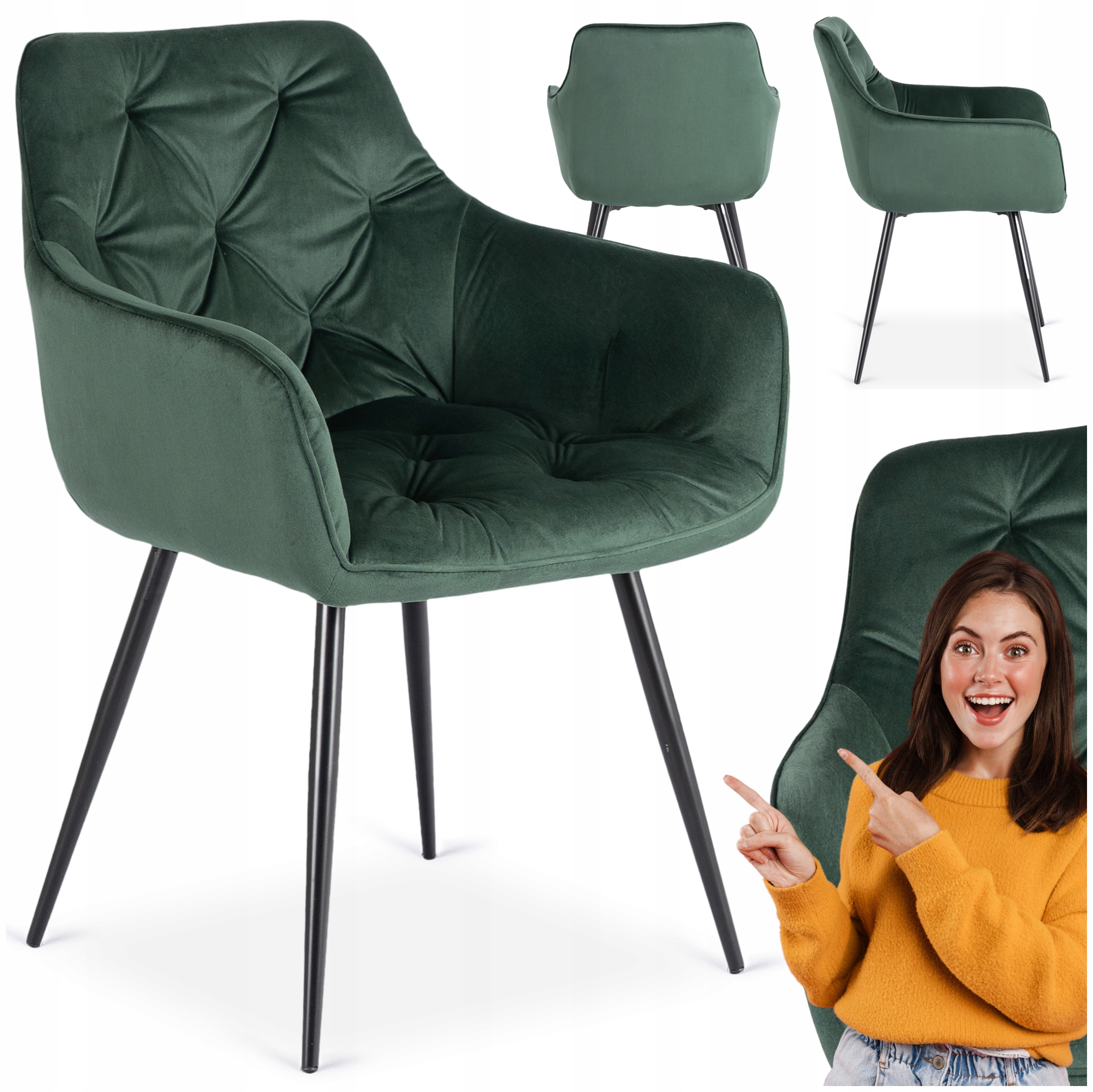 Čalouněné křeslo Velurové prošívané do obývacího pokoje zelené Modesto