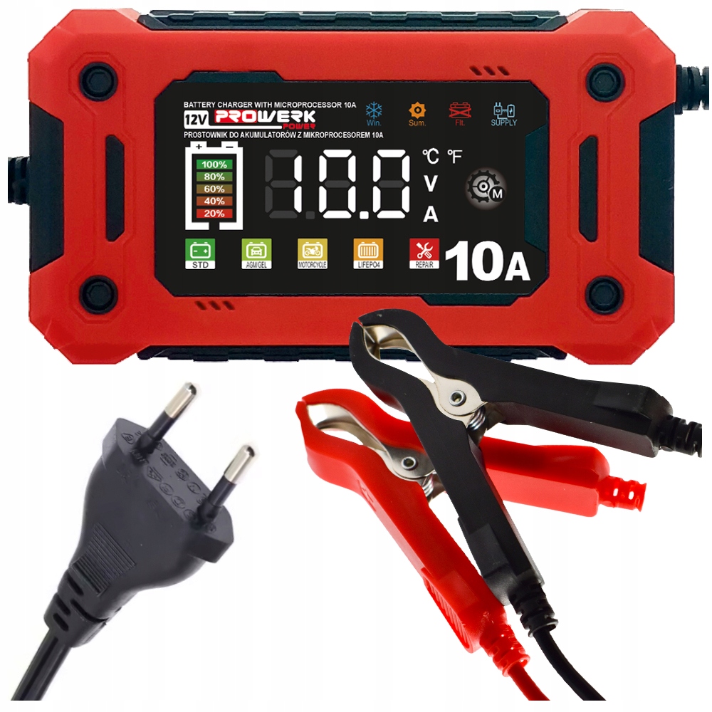 Prostownik 12V 10A Mikroprocesor Agm Gel Efb LiFePO4 Ładowarka Samochodowa