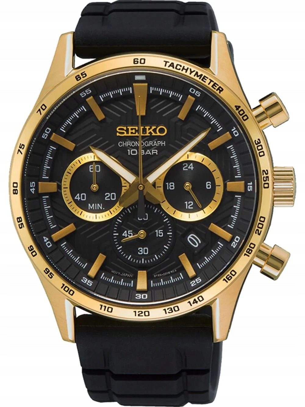 Pánské Hodinky Seiko SSB446P1 Chronograf Safír 100 M Zlatý Černý Pásek