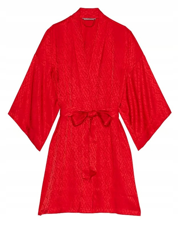Krátký atlasový župan Victoria’s Secret s logem Icon červený Xs/s