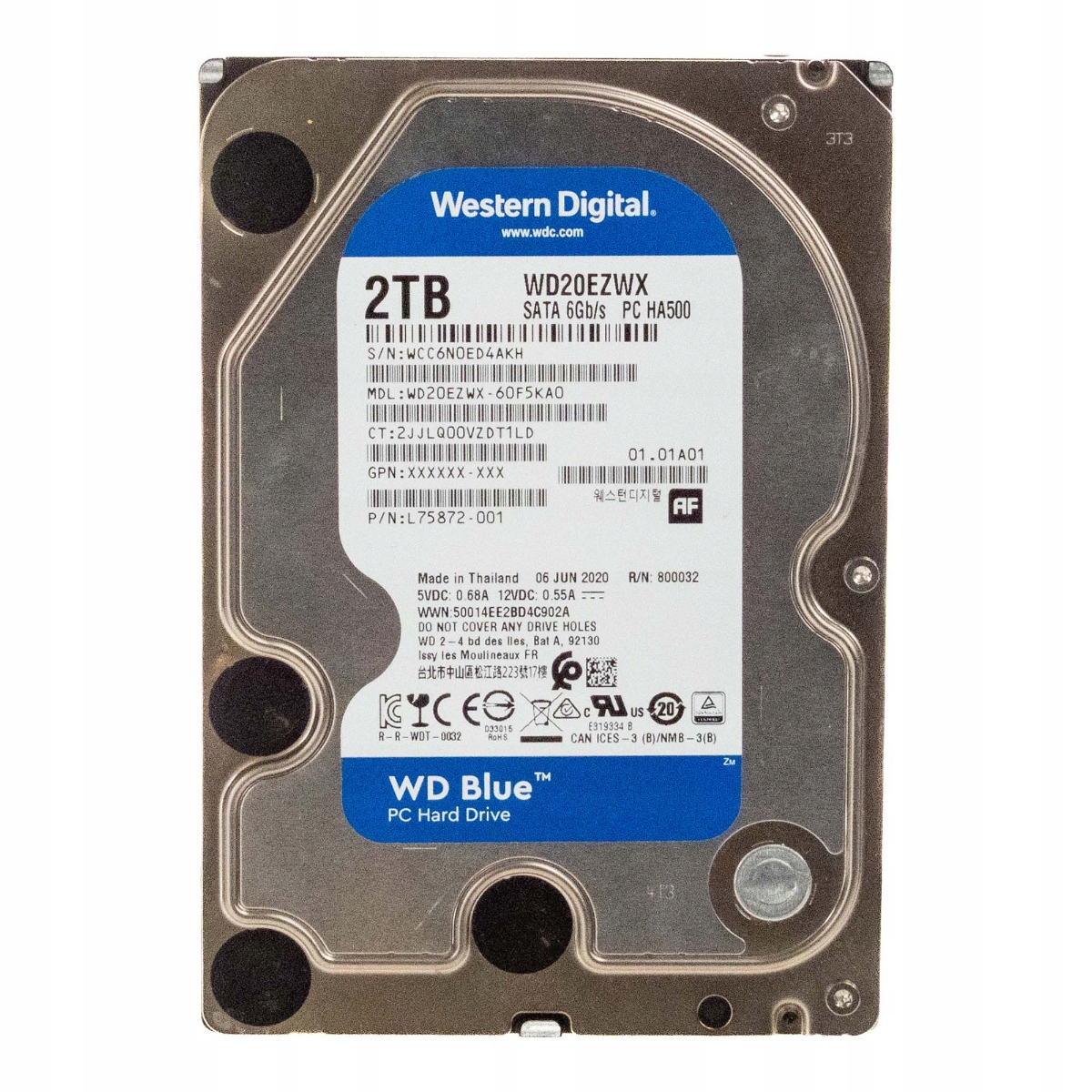 Wd Blue 2TB 7.2K 64MB Sata III 3.5'' WD20EZWX Pc HA500