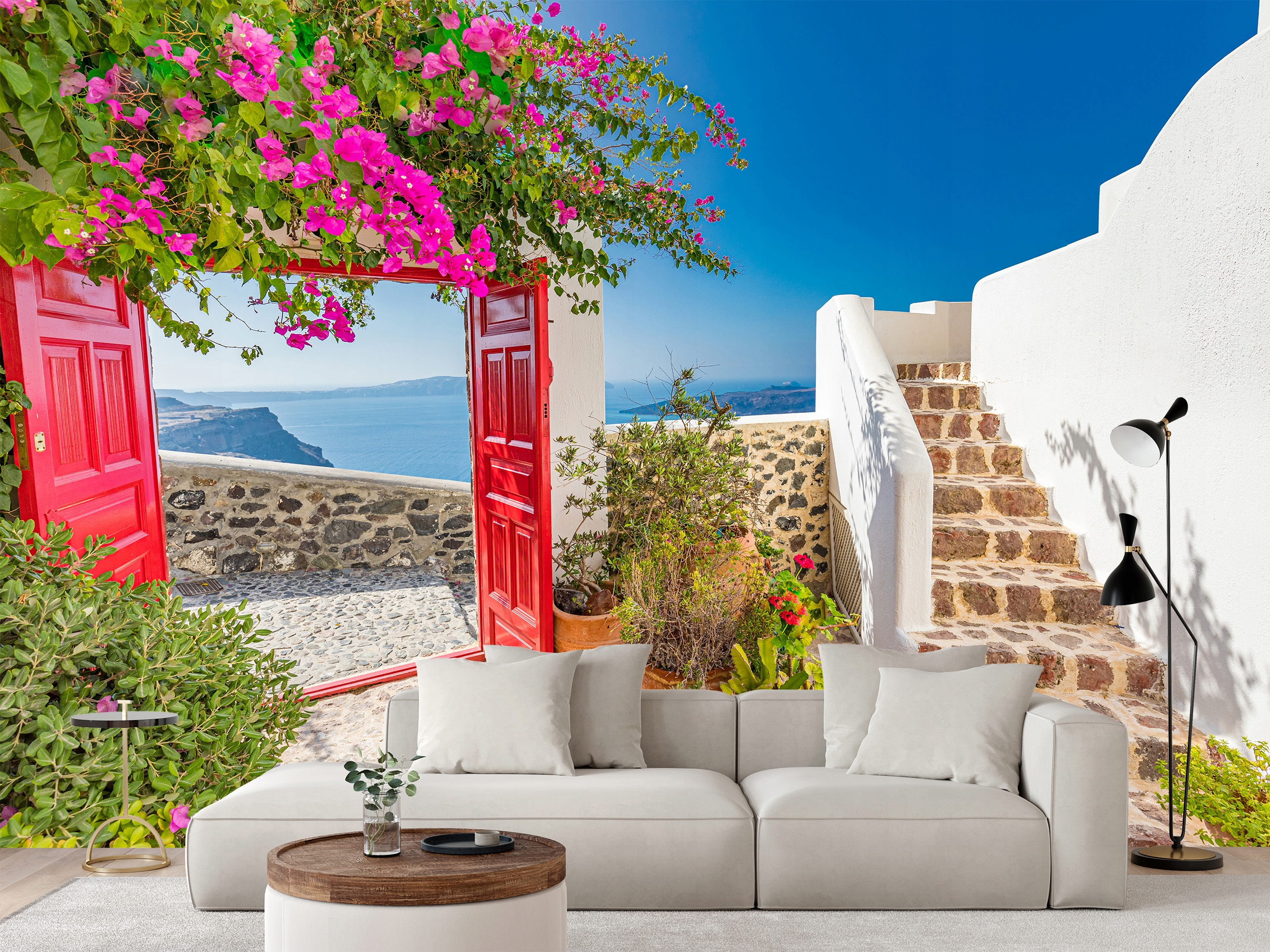 Fototapeta Santorini Řecko Schody Ulička Perspektiva 3D 360 x 240 cm