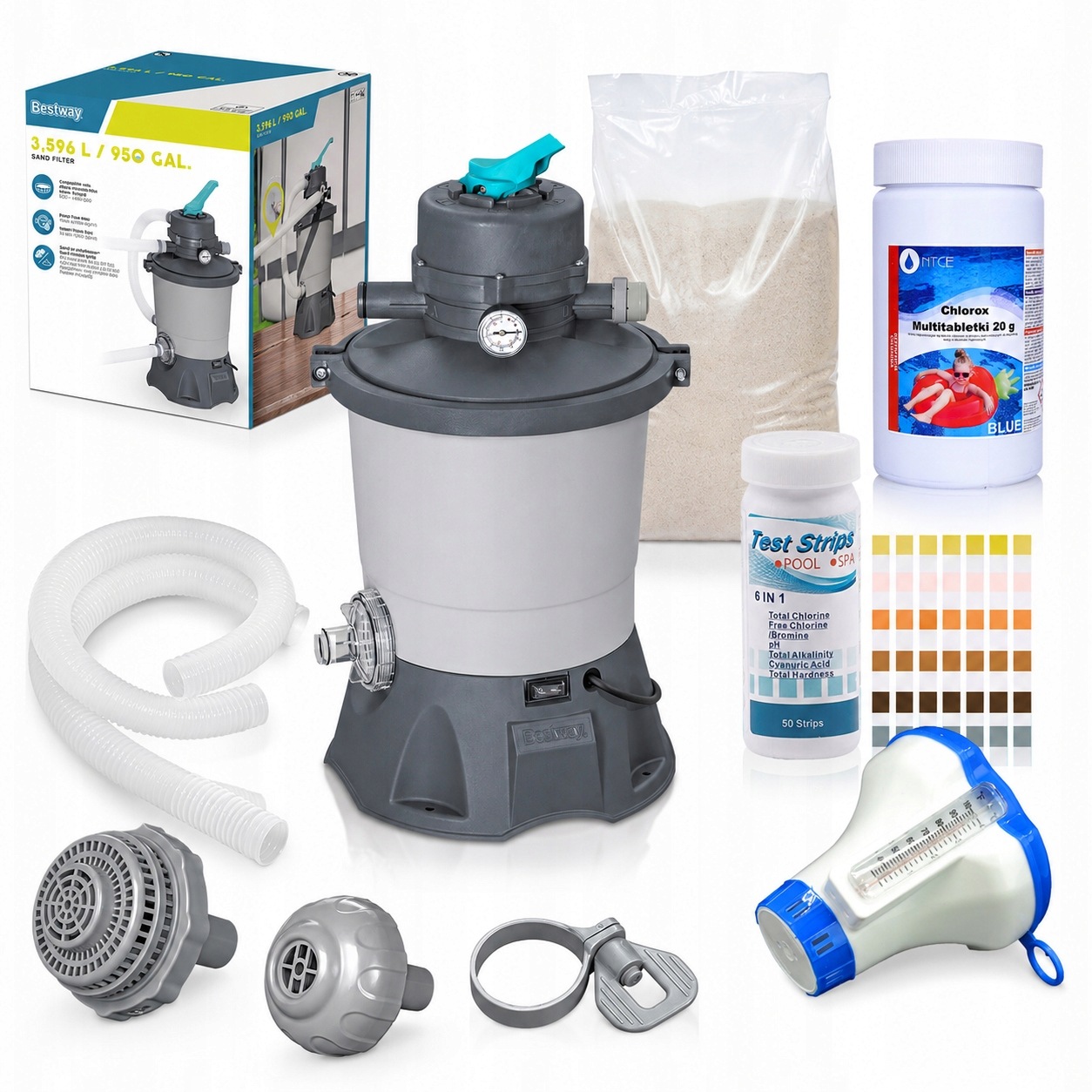 Pompa Piaskowa Bestway 3596L/h do Basenu Piasek Chlor Zestaw