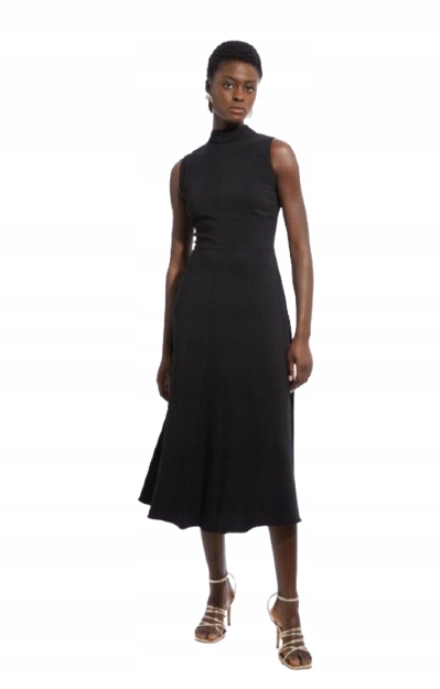 Karen Millen Černé Šaty MIDI S Vysokým Rolákem Petite 38 B1F