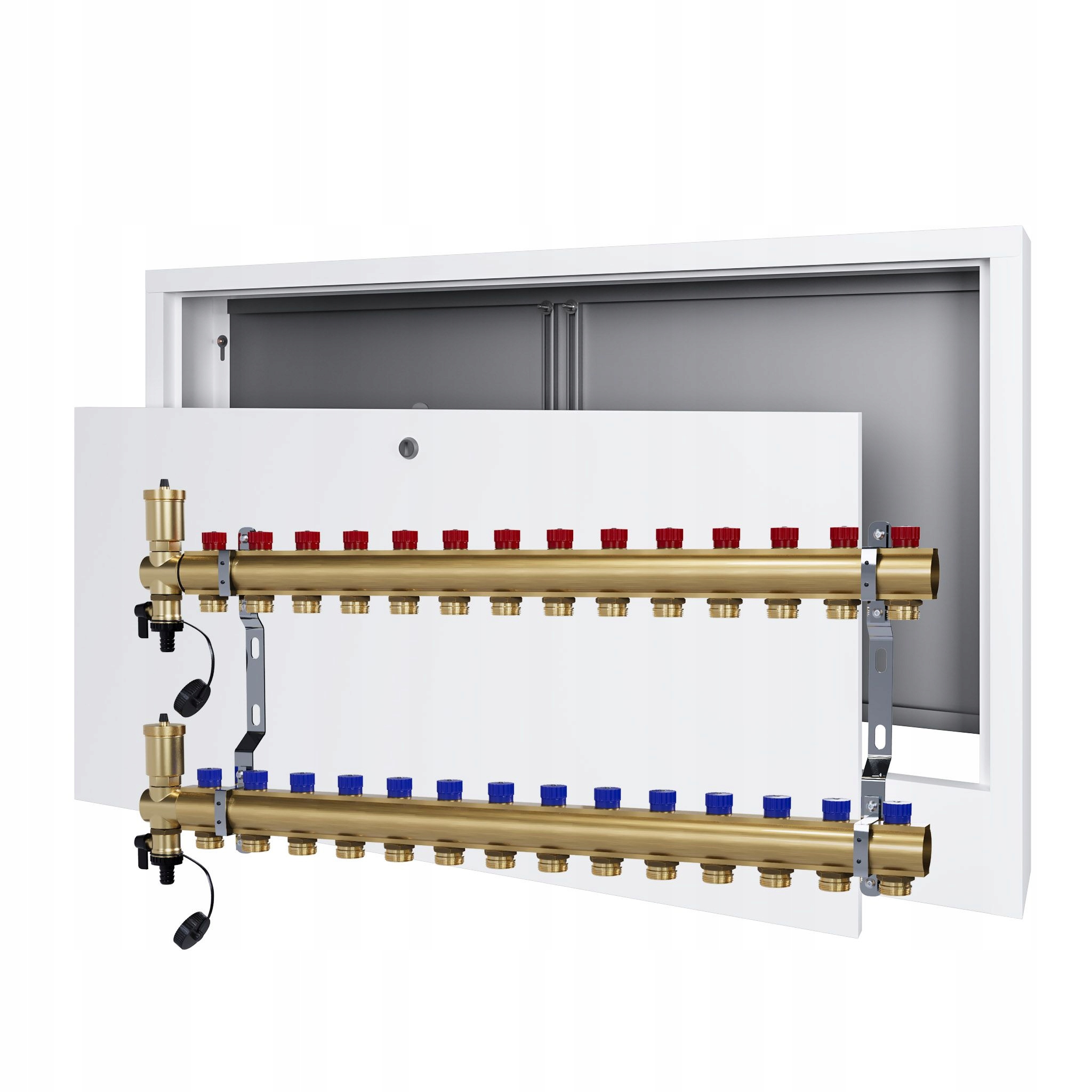 Manuální rozdělovač 14 obj pro radiátorové vytápění nástěnná skříňka
