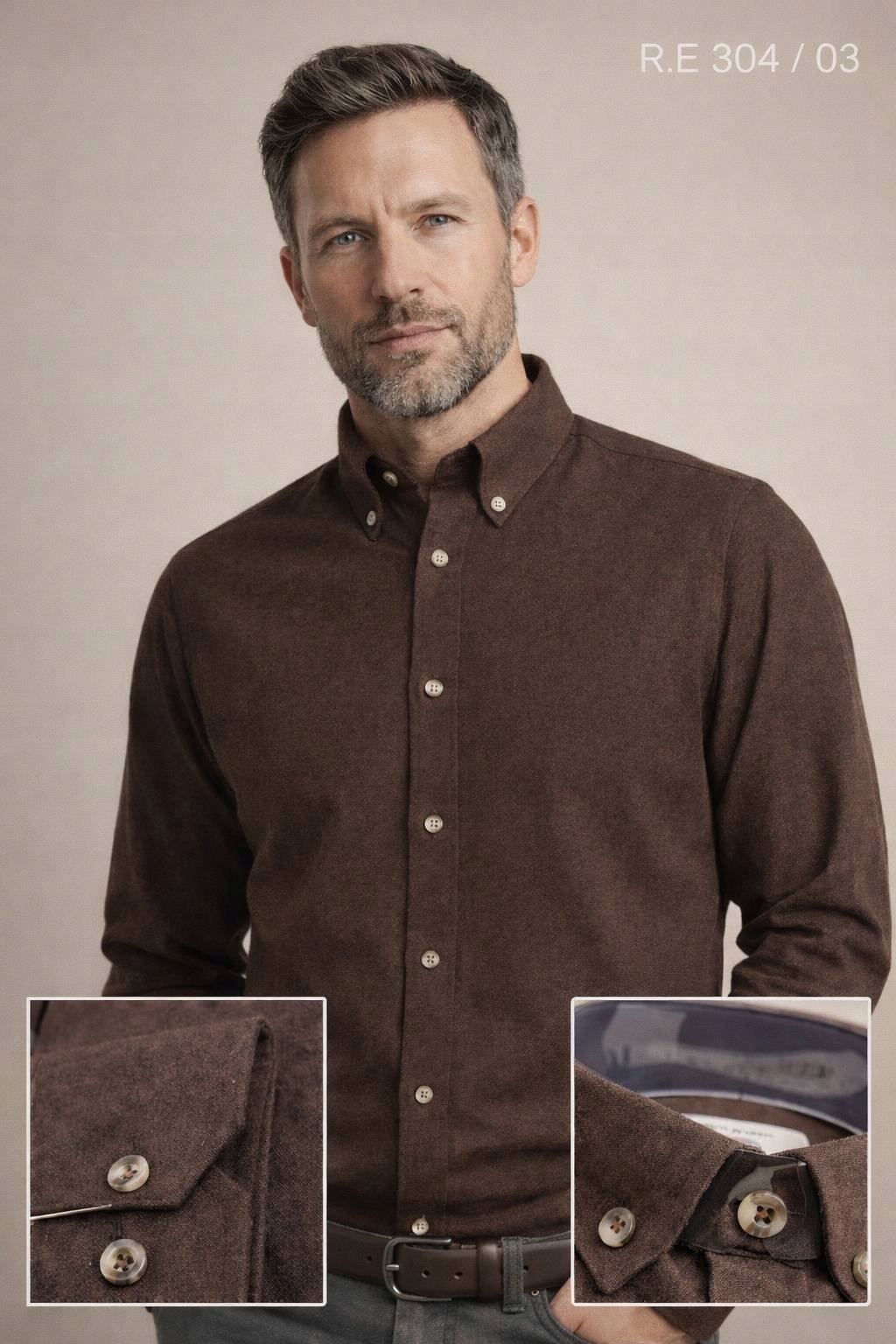 Ego Man košile pánská RE-304-03 regular fit M hnědá