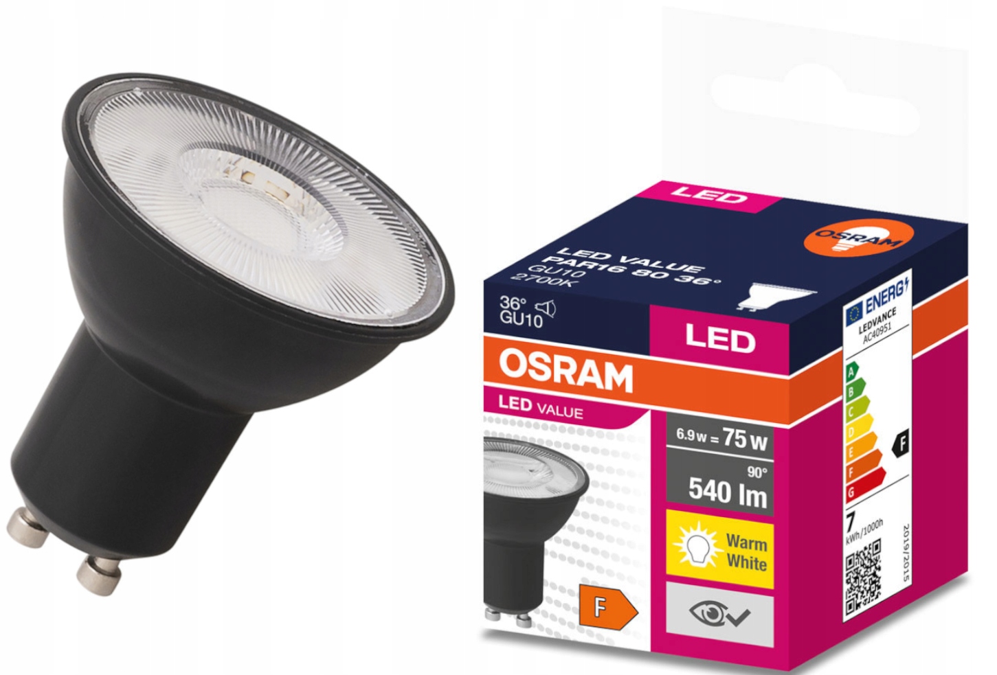 

Żarówka Led GU10 6,9W =80W 2700K 36' Czarna Osram