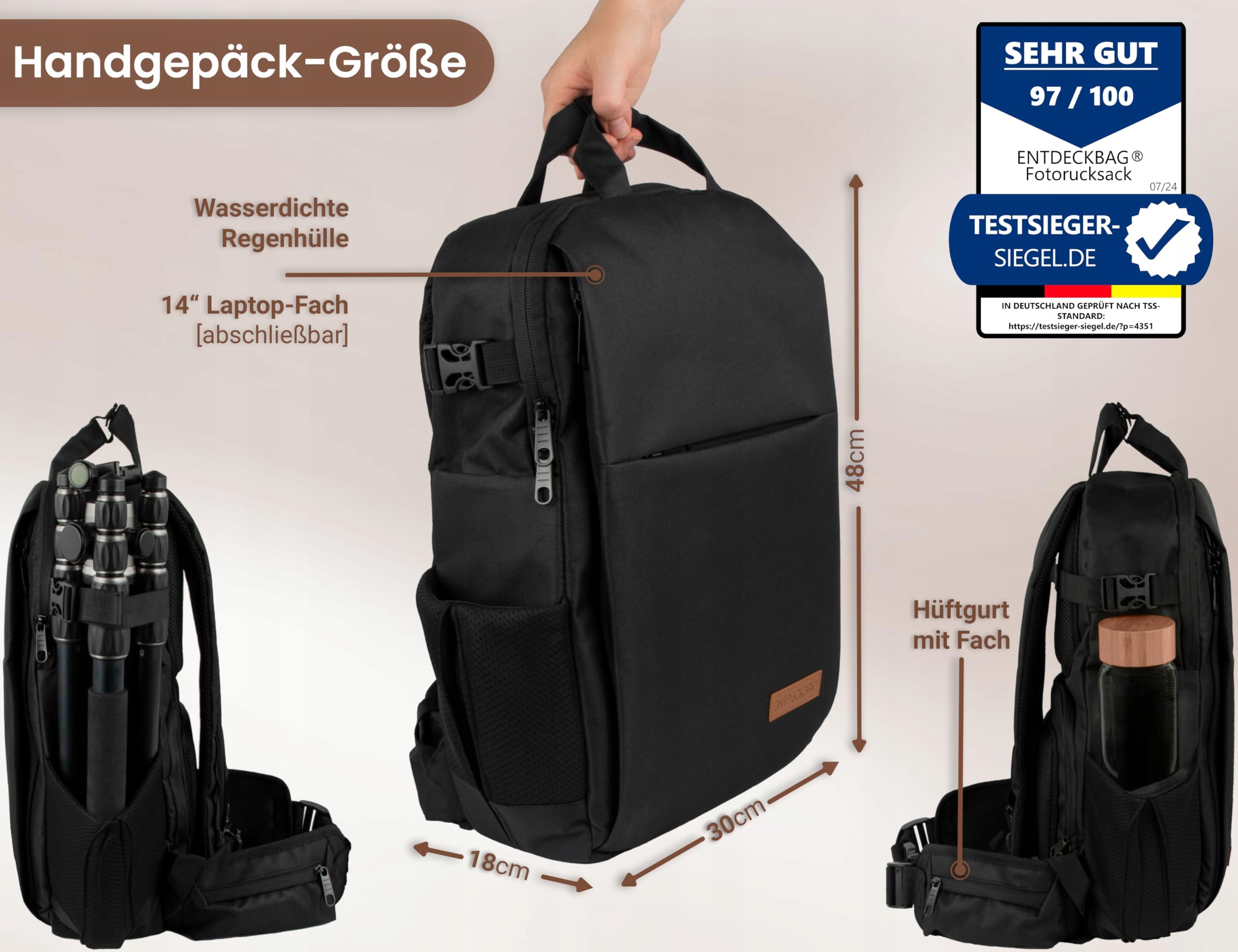 ENTDECKBAG Plecak Na Aparat Antykradzieżowy Z Przegrodą Na Laptop 14" — miniatura 2