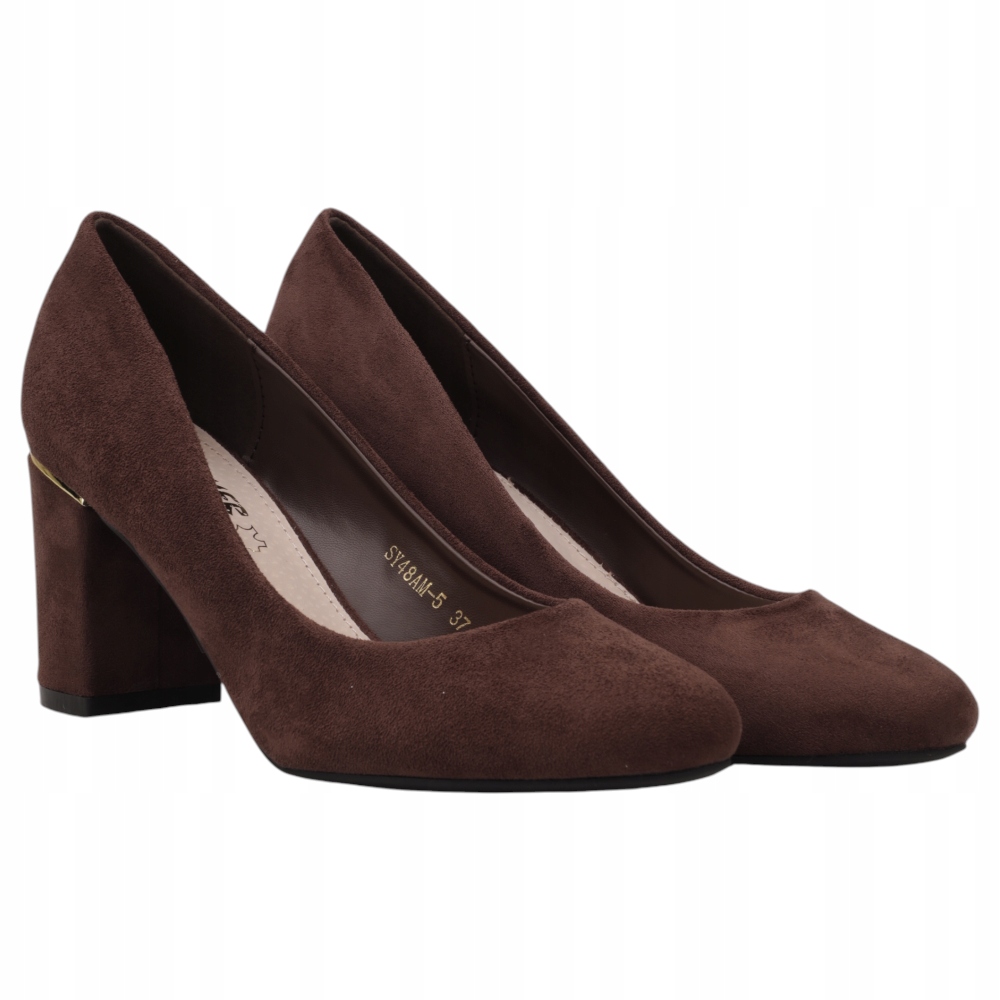 Brązowe Czółenka Damskie Na Słupku Buty Wkładki Ekoskóra