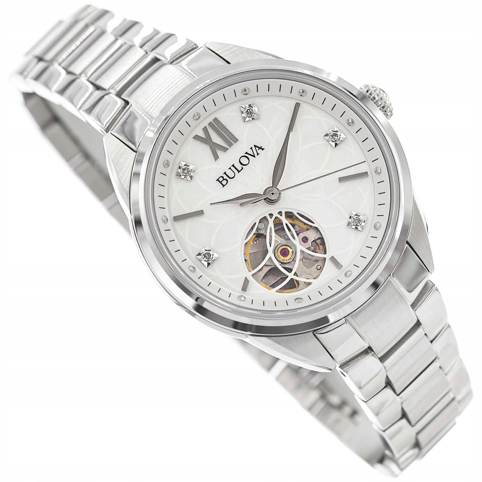 Dámské Hodinky Bulova 96P181 Stříbrné, Na Náramku Je Elegantní Automat