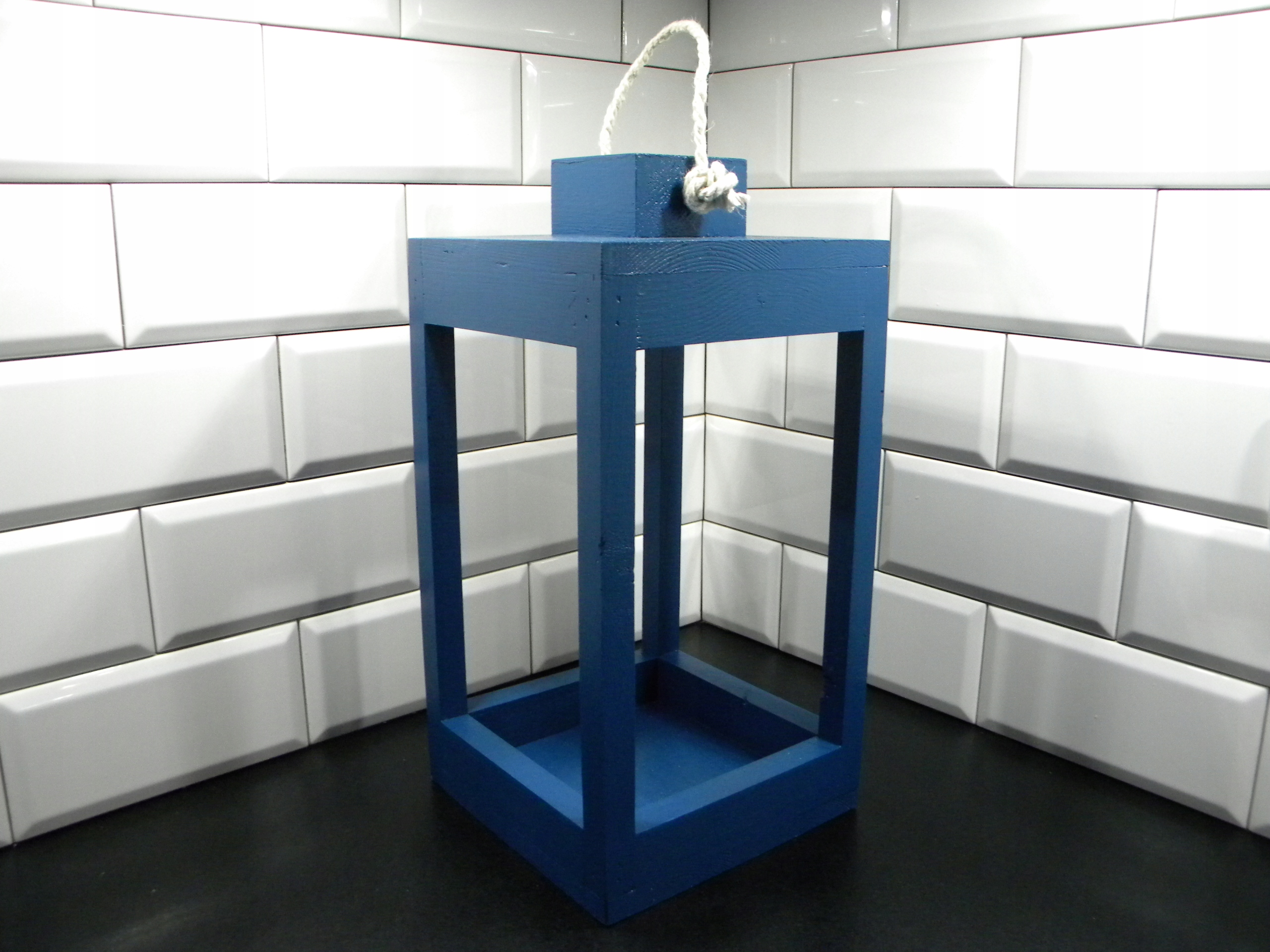 Lampion drewniany latarnia 70 cm granatowy