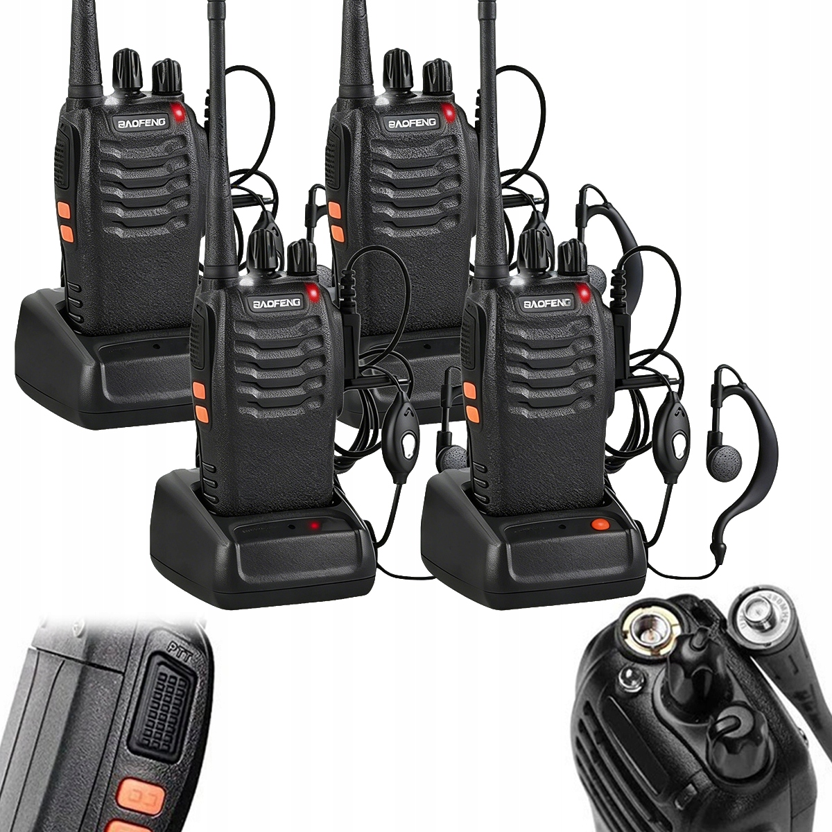 4X Walkie Talkie Krótkofalówka Radiotelefon Baofeng Duży Zasięg Słuchawki