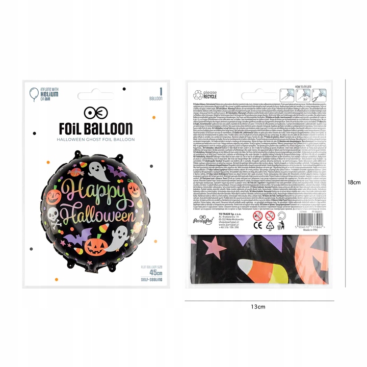 Balon na Halloween HAPPY HALLOWEEN Dekoracja Balonowa - 45cm Kolor czarny