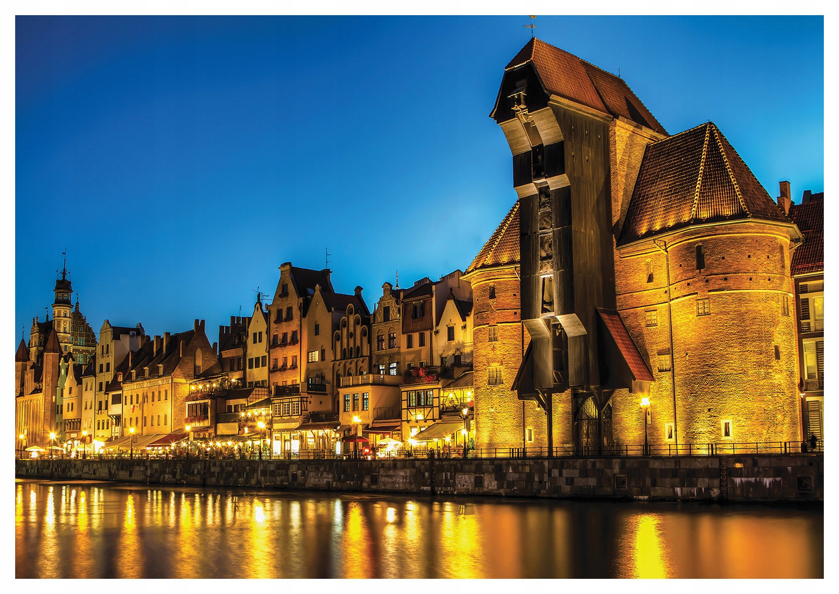 Fototapeta flizelina Gdaňsk v noci Jeřáb Motława odraz magie 254x184 lepidlo