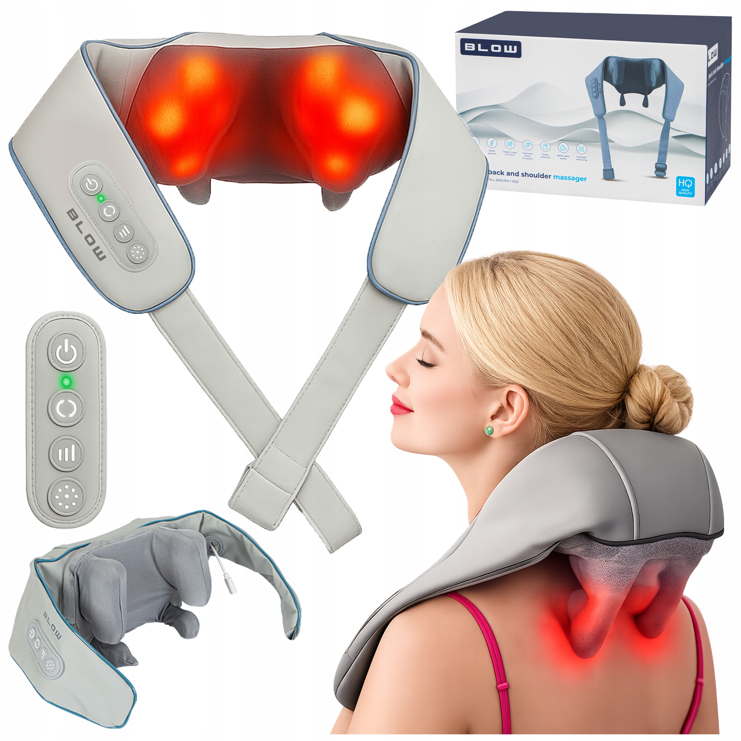 Masażer Do Karku Szyi Pleców Grzejący Bezprzewodowy Na Akumulator Shiatsu