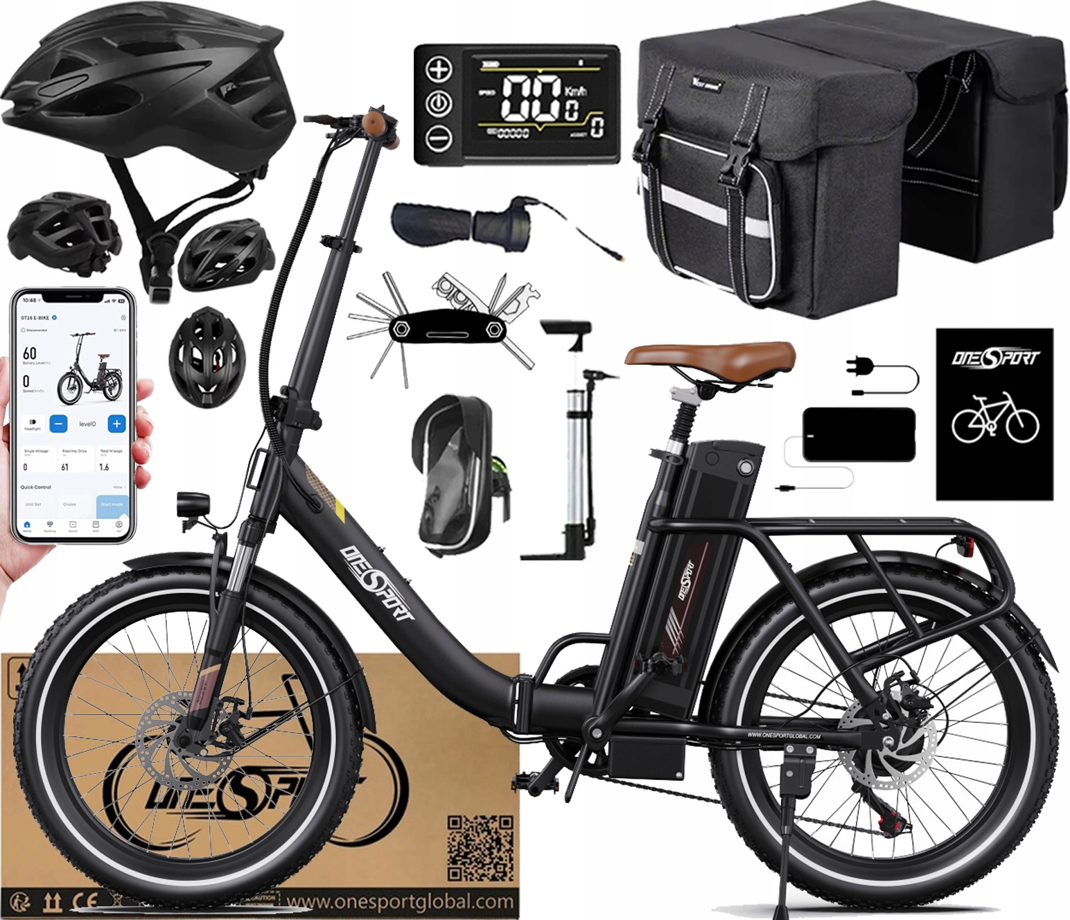 Onesport OT16-2 Elektrokolo 250W 25KM/H 48V 17AH 120KM 20*3" +Dárek