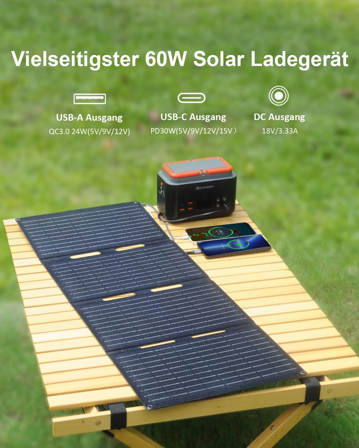 ELECAENTA 60W Przenośna Ładowarka Słoneczna Składana IP68 — miniatura 2