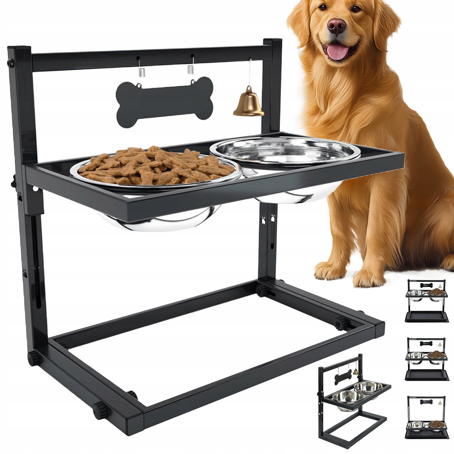 Levně Pohodlné Krmítko Pro Psa Se Dvěma Miskami A Nastavitelným Stojanem