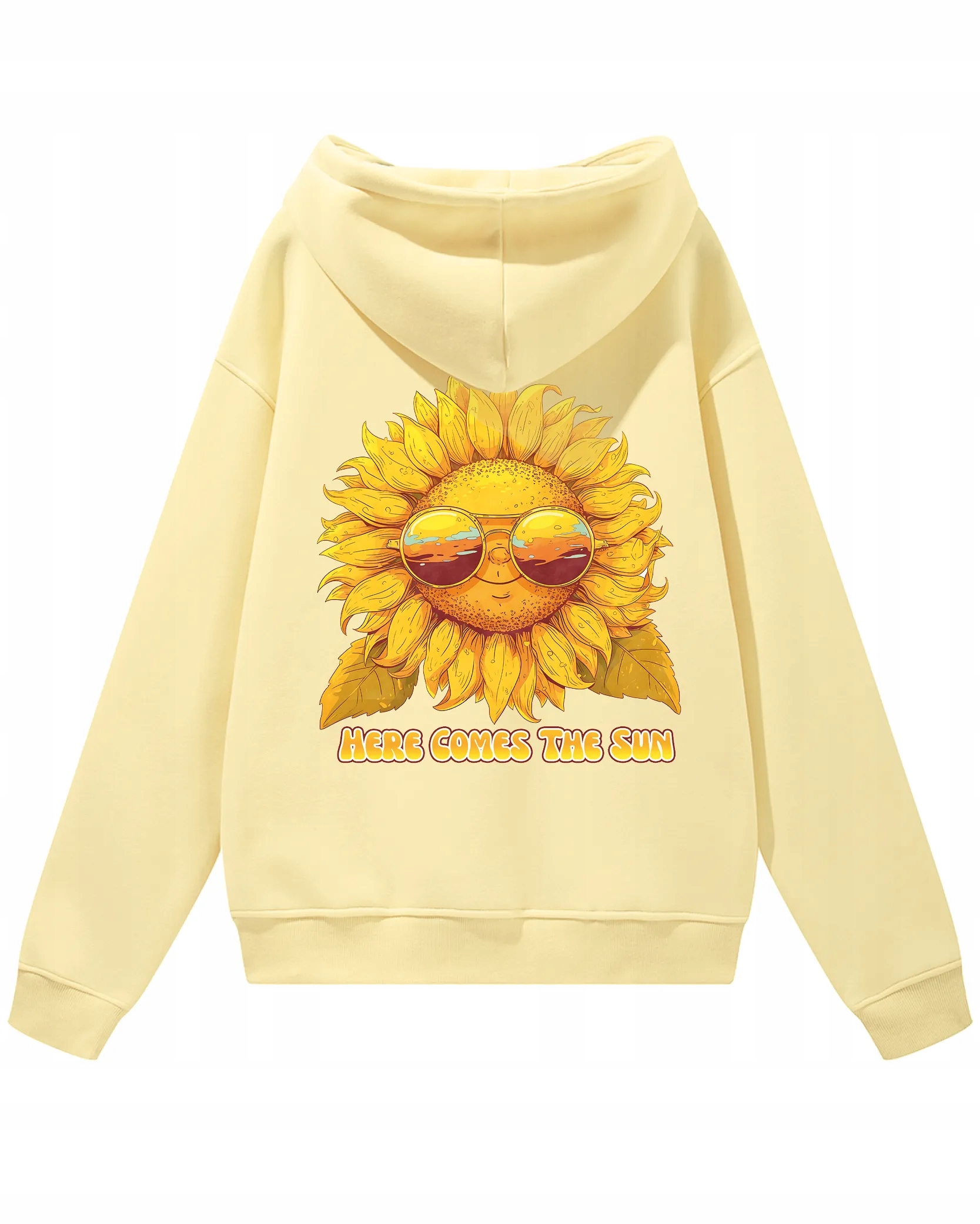 Oversize mikina s kapucí Here Comes The Sun na léto Prázdniny Vanilková XXL