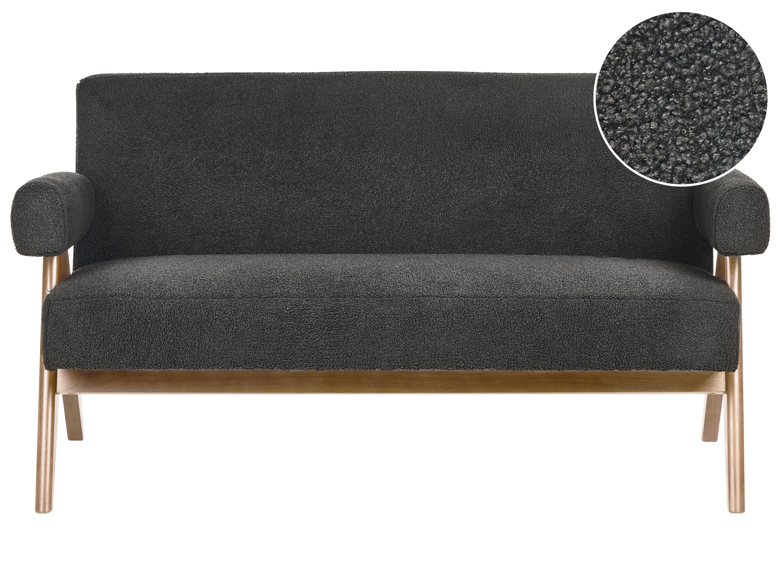 Sofa dwuosobowa retro boucle czarna z ciemnobrązowym