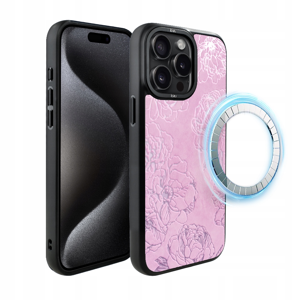 Pouzdro pro iPhone 15 Pro Max Ibizu DropGuard Matt s MagSafe, růžové pivoňky