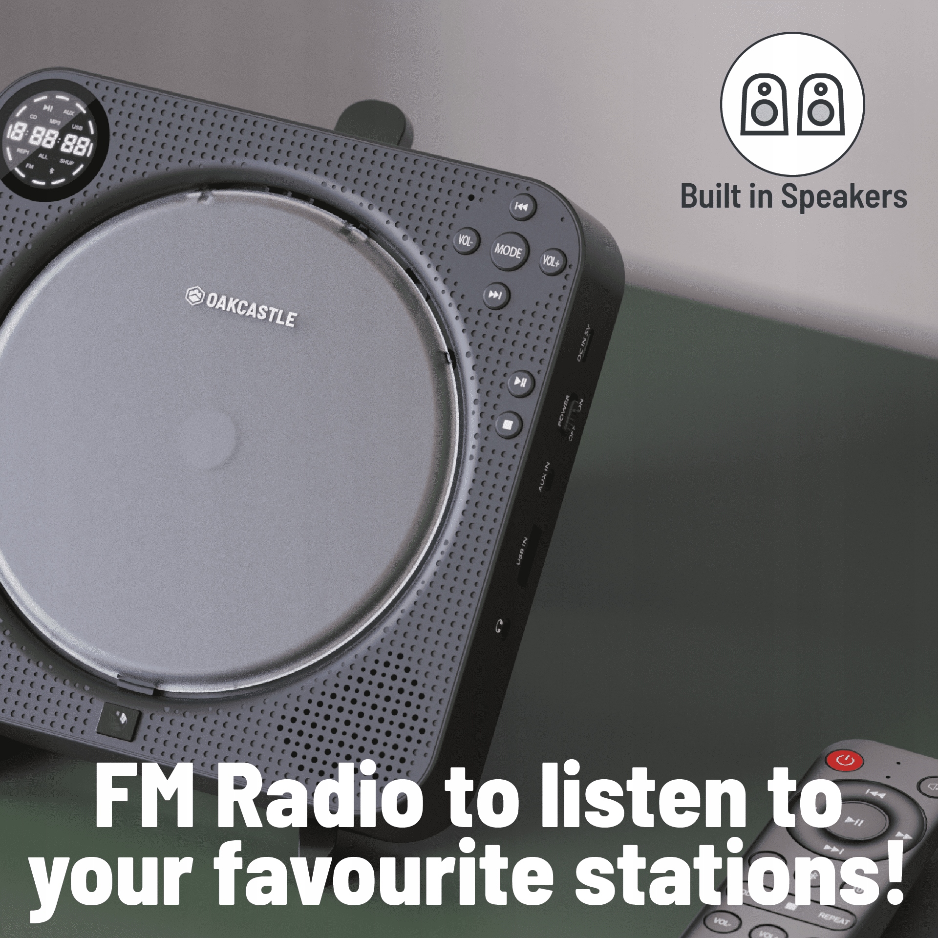 PRZENOŚNY ODTWARZACZ CD FM BLUETOOTH OAKCASTLE Kolor czarny