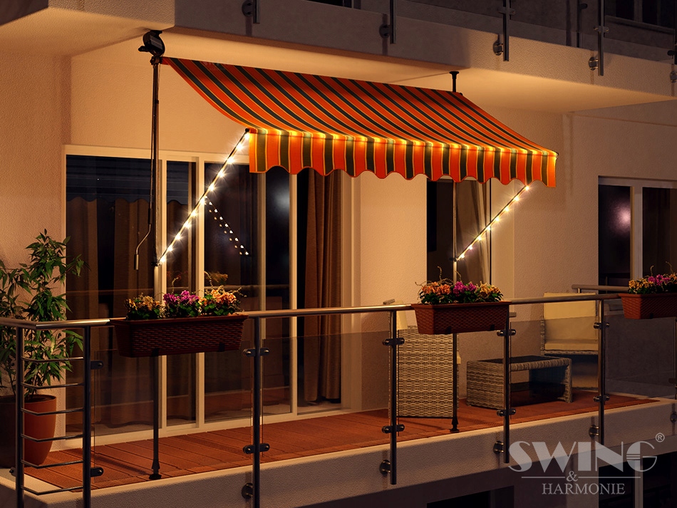 Balkónová Terasová Markíza Led 300 cm Pásy Čierna/oranžová