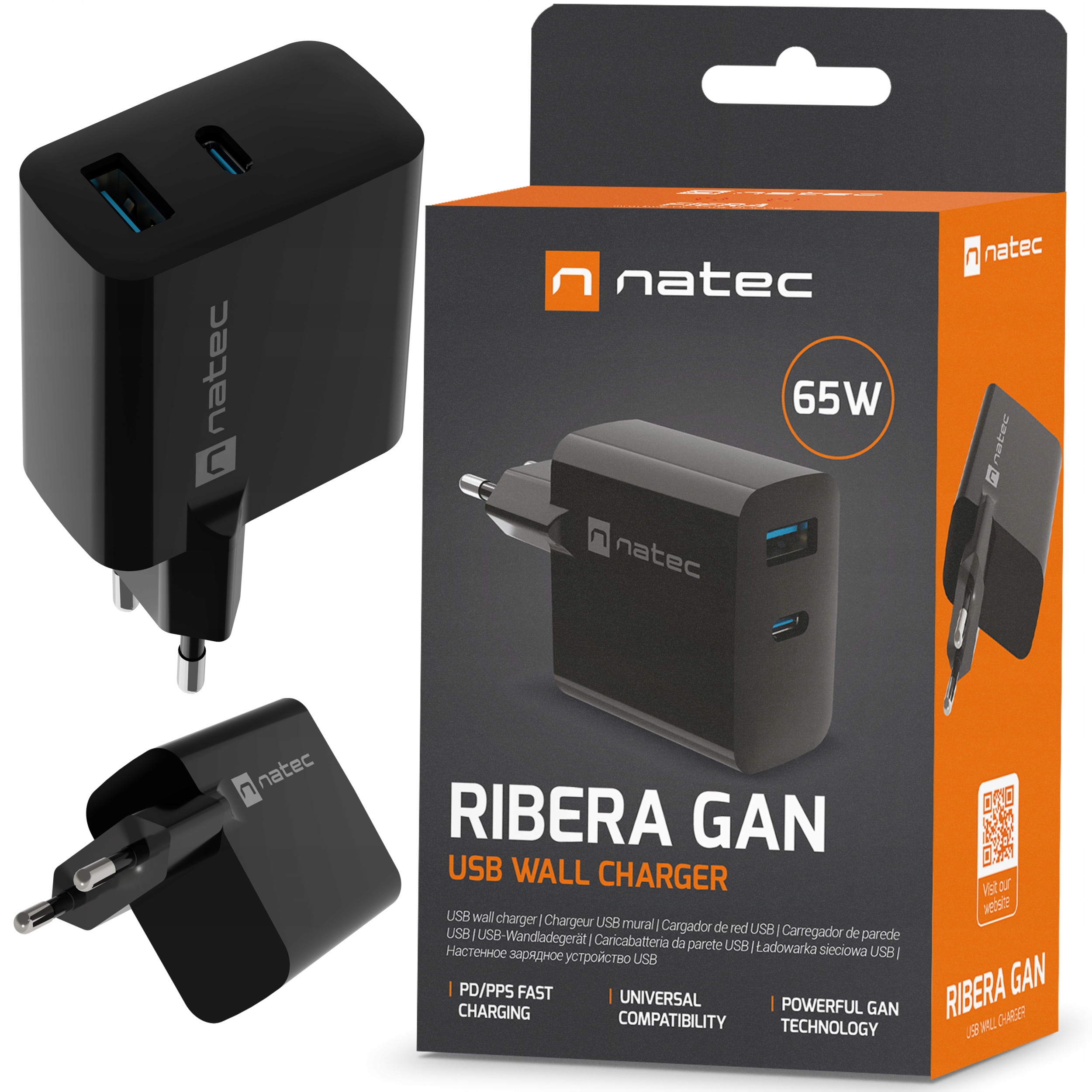 Szybka ładowarka do telefonu laptopa 65W Ribera GaN 3.25A Usb-c Steam Deck