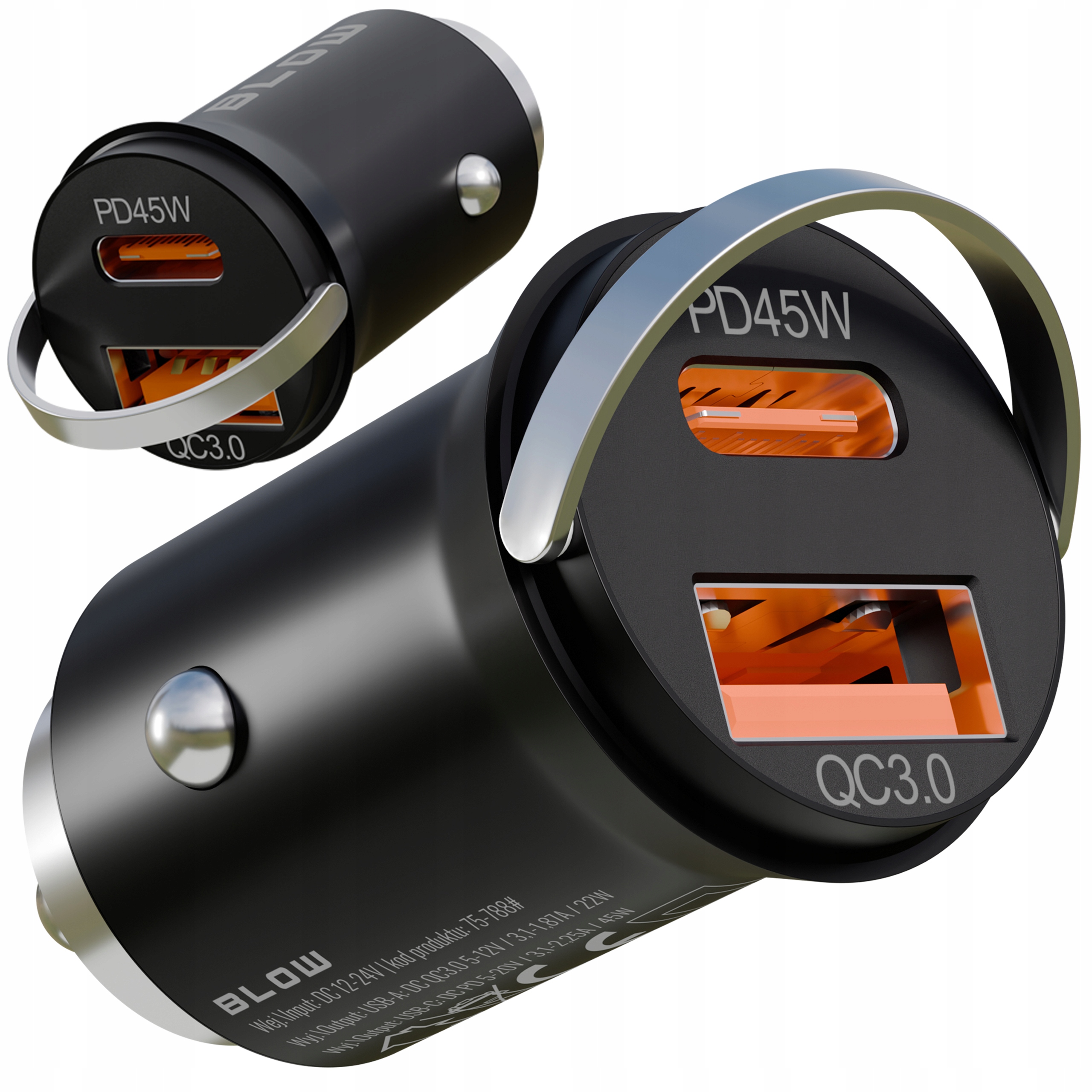 Mocna Ładowarka Samochodowa Szybkie Ładowanie Pd Qc 45W Usb Usb-c