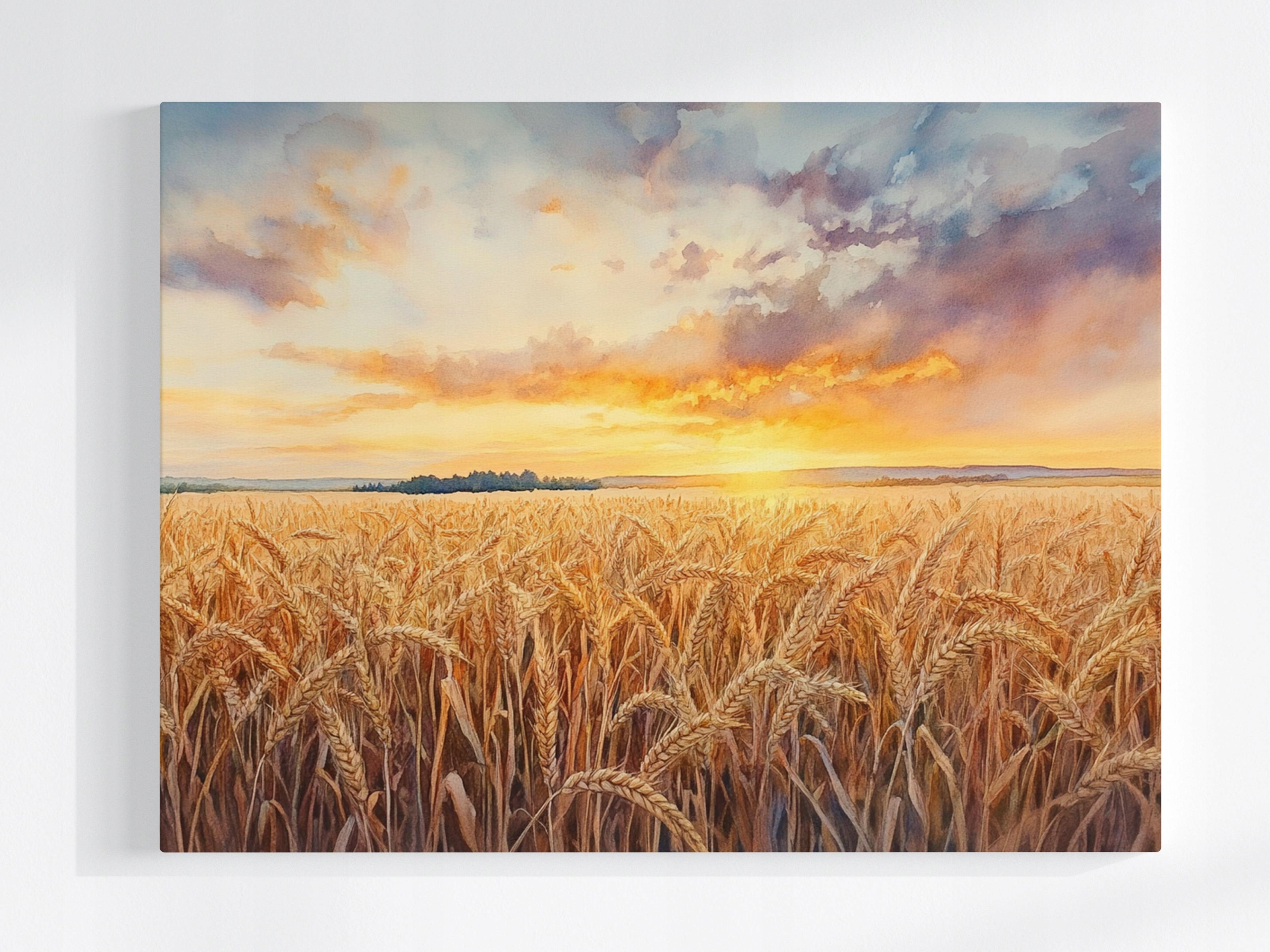 Obraz Na Plátně Canvas Krajina Vesnice Pole Obilí Žně Západ Slunce 100x75