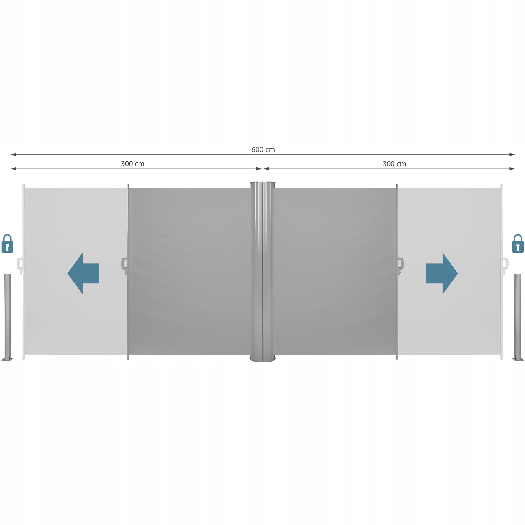 Aluminiowa podwójna markiza boczna Szerokość produktu 600 cm
