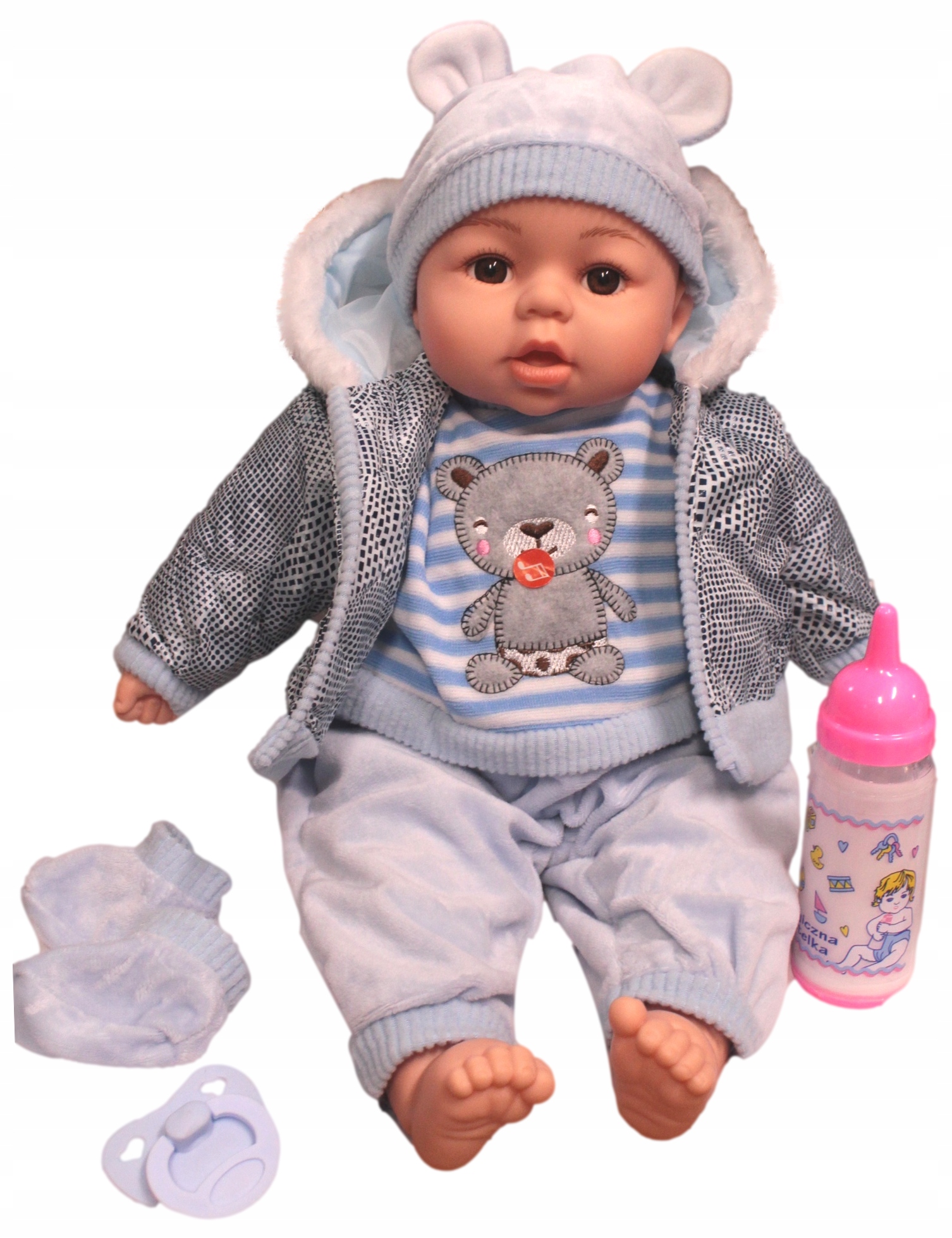 LALKA JAK ŻYWA BOBAS 45cm MÓWI butelka smoczek NEW Marka Adar